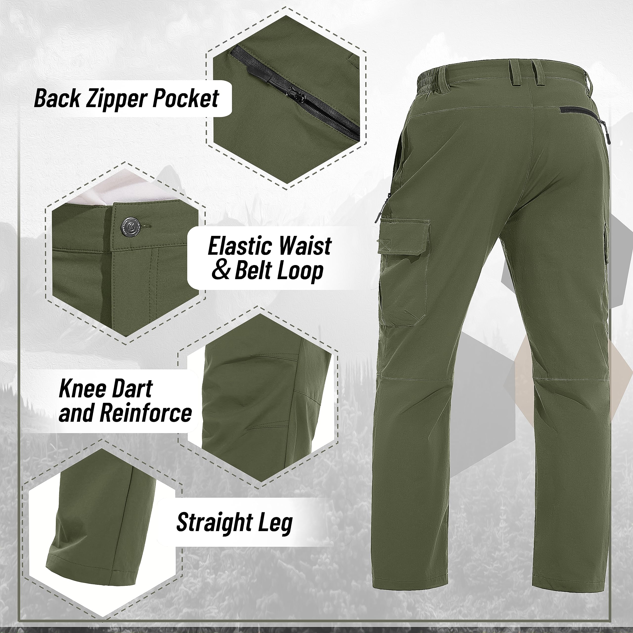 TACVASEN Men's Cargo Pants - 5 Pocket Water Resistant Quick Dry Lightweight Stretch Ripstop Pants for Hiking, Work, Travel & Outdoor Adventures