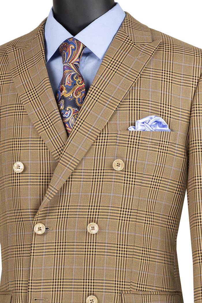 2 Piece Double Breasted Windowpane Suit for Men - Mocha Brown Business Formal Attire - Perfect for Weddings, Office Meetings & Special Occasions | DRW 2