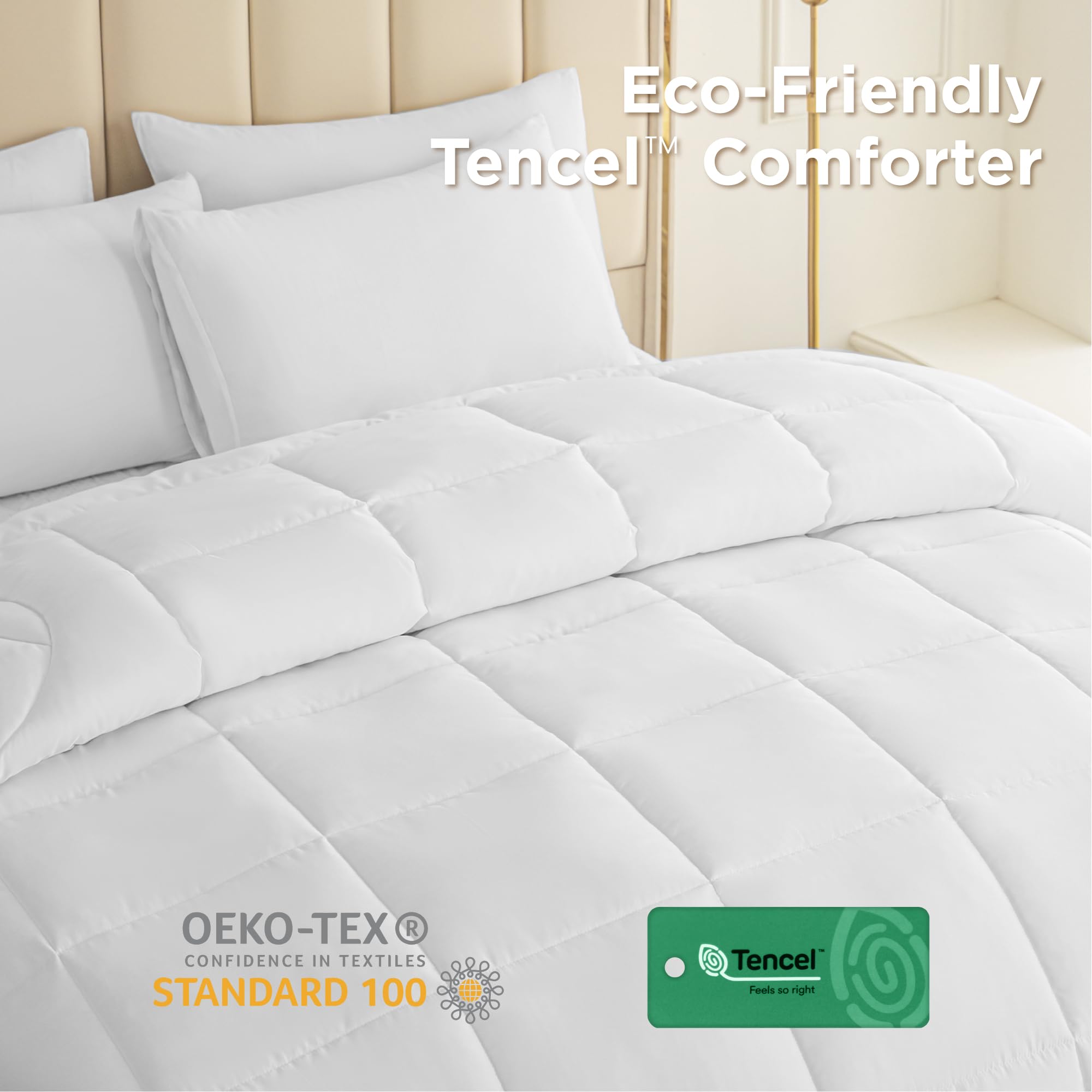 Sophia & William Tencel Lyocell Queen Size Bed Comforter - Cooling Lightweight All-Season Fluffy Duvet Insert with Quilted Design | Perfect for Hot Sleepers & Year-Round Comfort