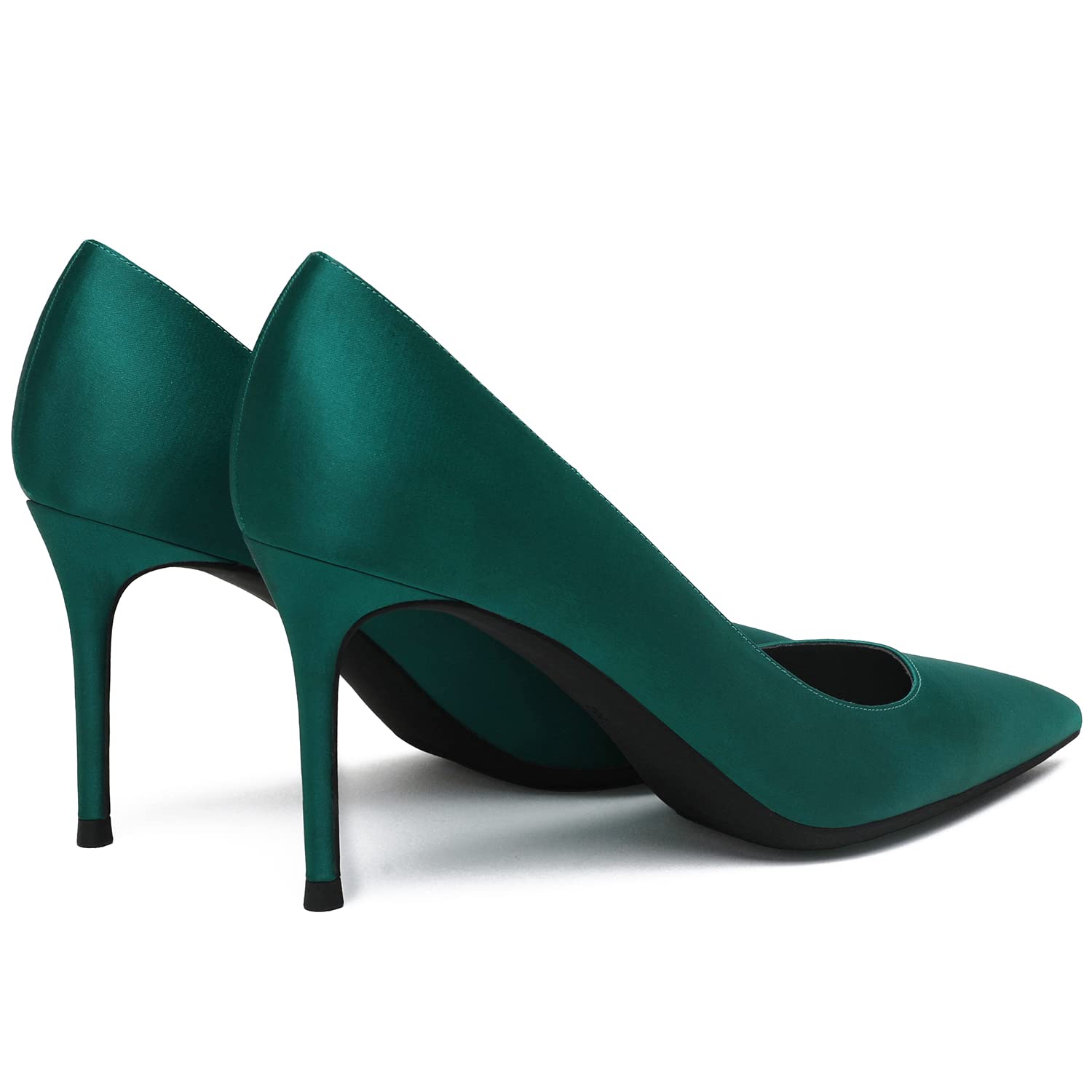 MOOMMO Women's Dark Green Kitten Heel Sandals - Pointed Toe Stiletto Pumps with Suede & Satin Details - Elegant Retro Dress Shoes for Wedding, Office & Evening Events - Size 10 US
