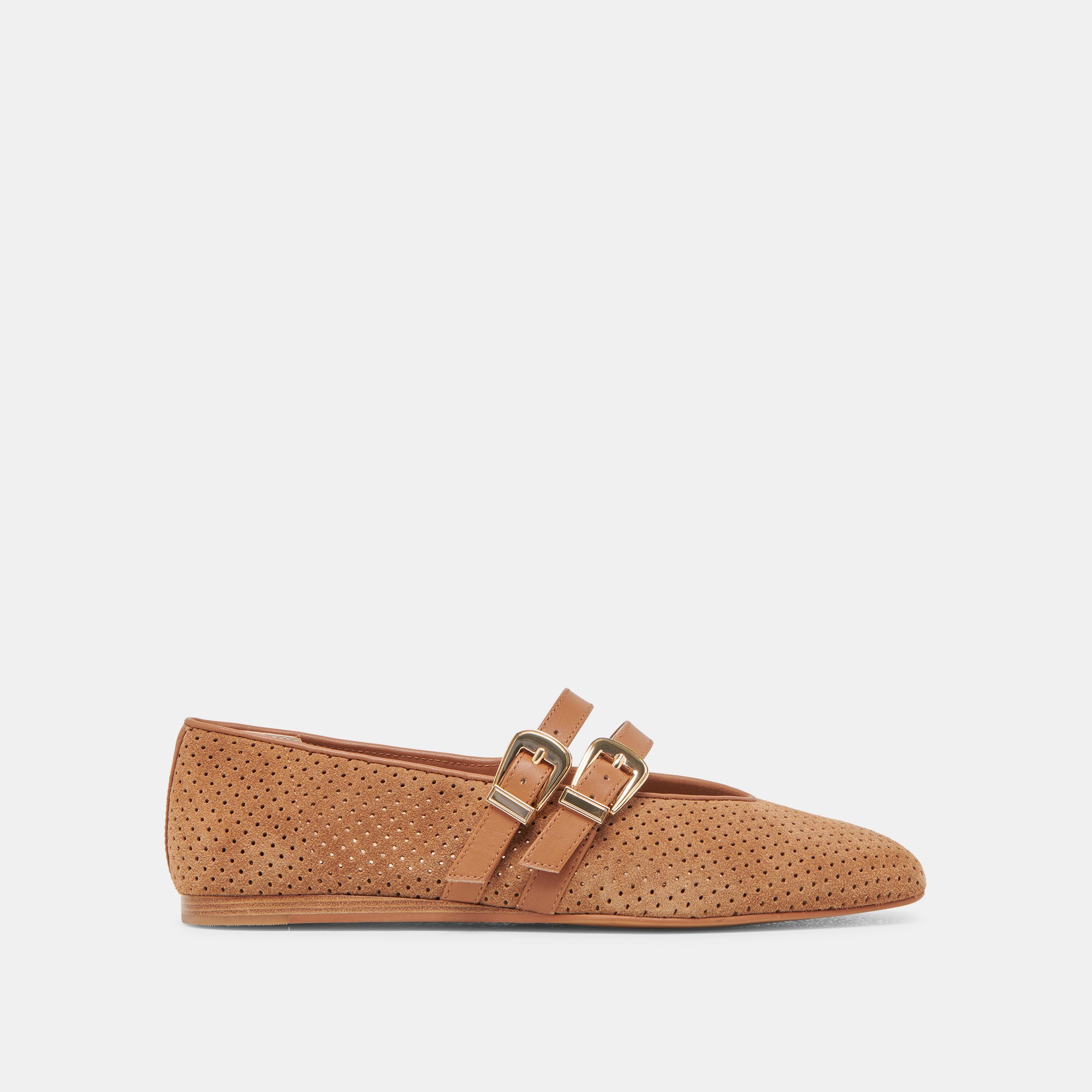 Baylee Wide Ballerina Flats - Pecan Perforated Suede Loafers for Women | Comfortable Slip-On Shoes for Work, Travel & Casual Outfits