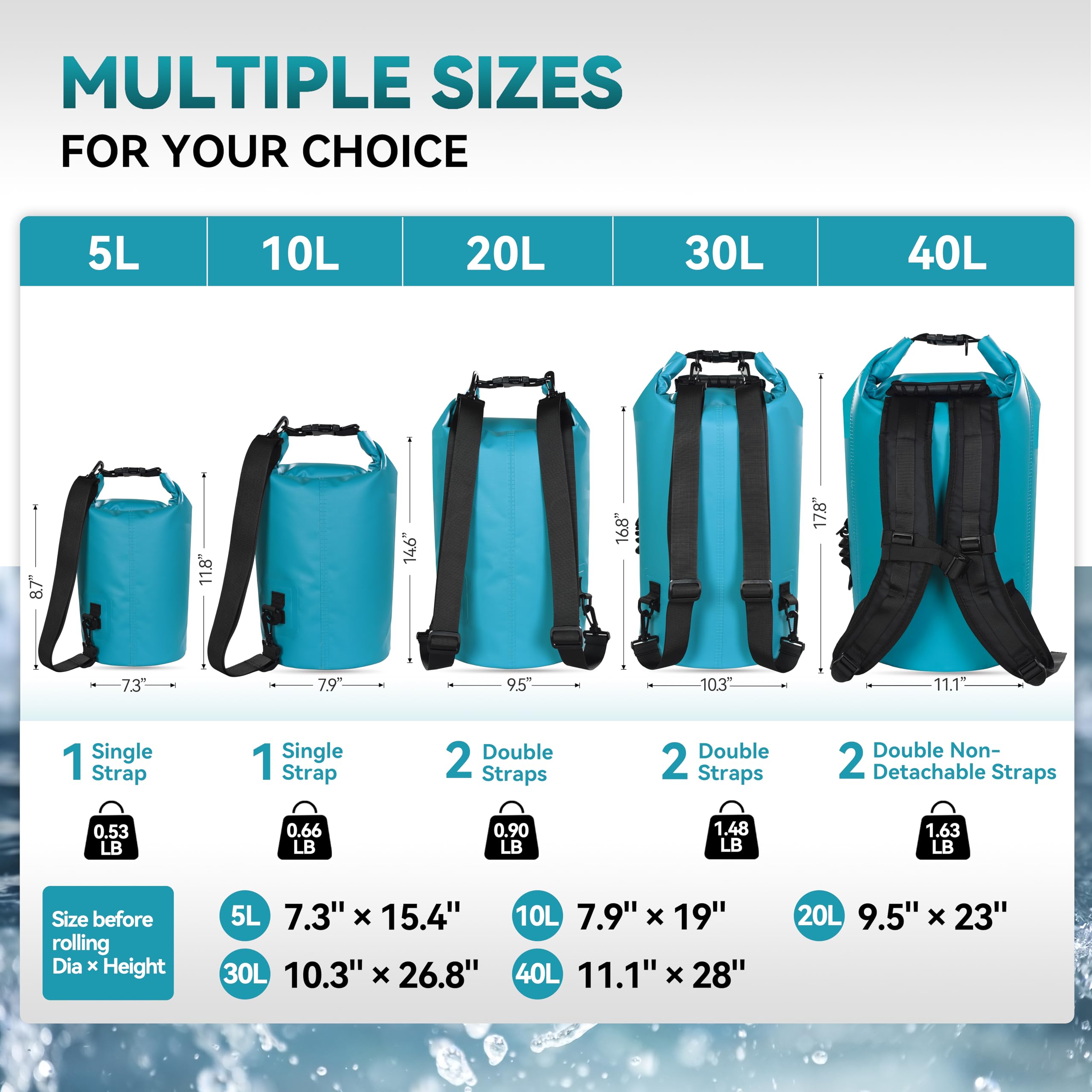 Waterproof Dry Bag Backpack 5L 10L 20L 30L 40L - Floating Roll Top Sack for Kayaking, Rafting, Boating, Swimming | Camping, Hiking, Beach, Fishing Gear | Keep Your Belongings Dry in Water Sports & Outdoor Adventures
