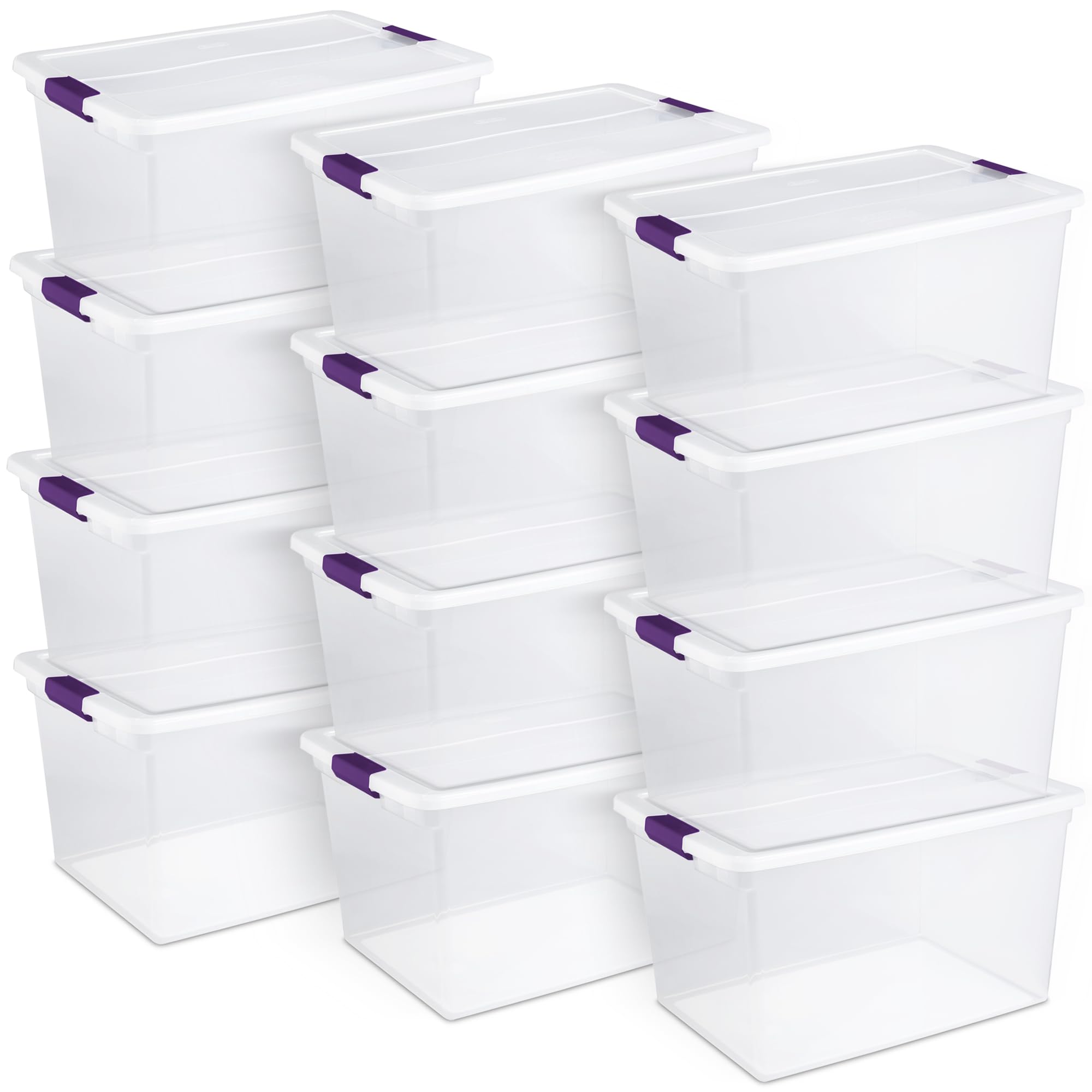 Sterilite 12-Pack ClearView Latch Box - 66 Quart Stackable Plastic Storage Bins with Secure Lids for Home Organization | Perfect for Closet, Garage, Toy & Seasonal Storage