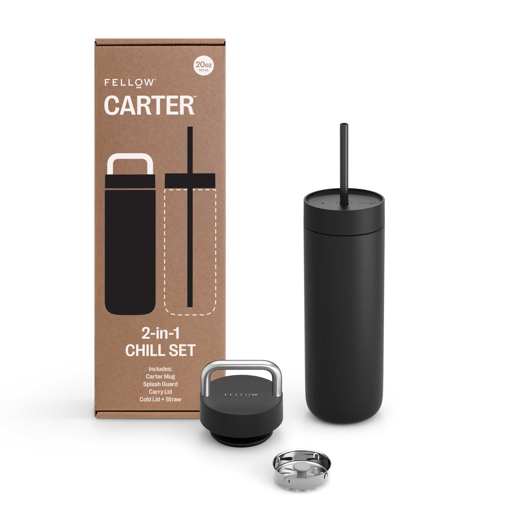 Fellow Carter Travel Mug with 2-in-1 Lid System - Matte Black Insulated Coffee Tumbler | Leakproof & Temperature Control | Perfect for Commuting, Camping & Office Use