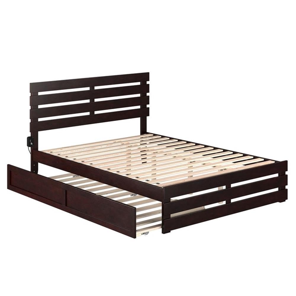 AFI Oxford Queen Size Platform Bed with Footboard & Twin XL Trundle in Espresso - Modern Bedroom Furniture for Small Spaces & Guest Rooms