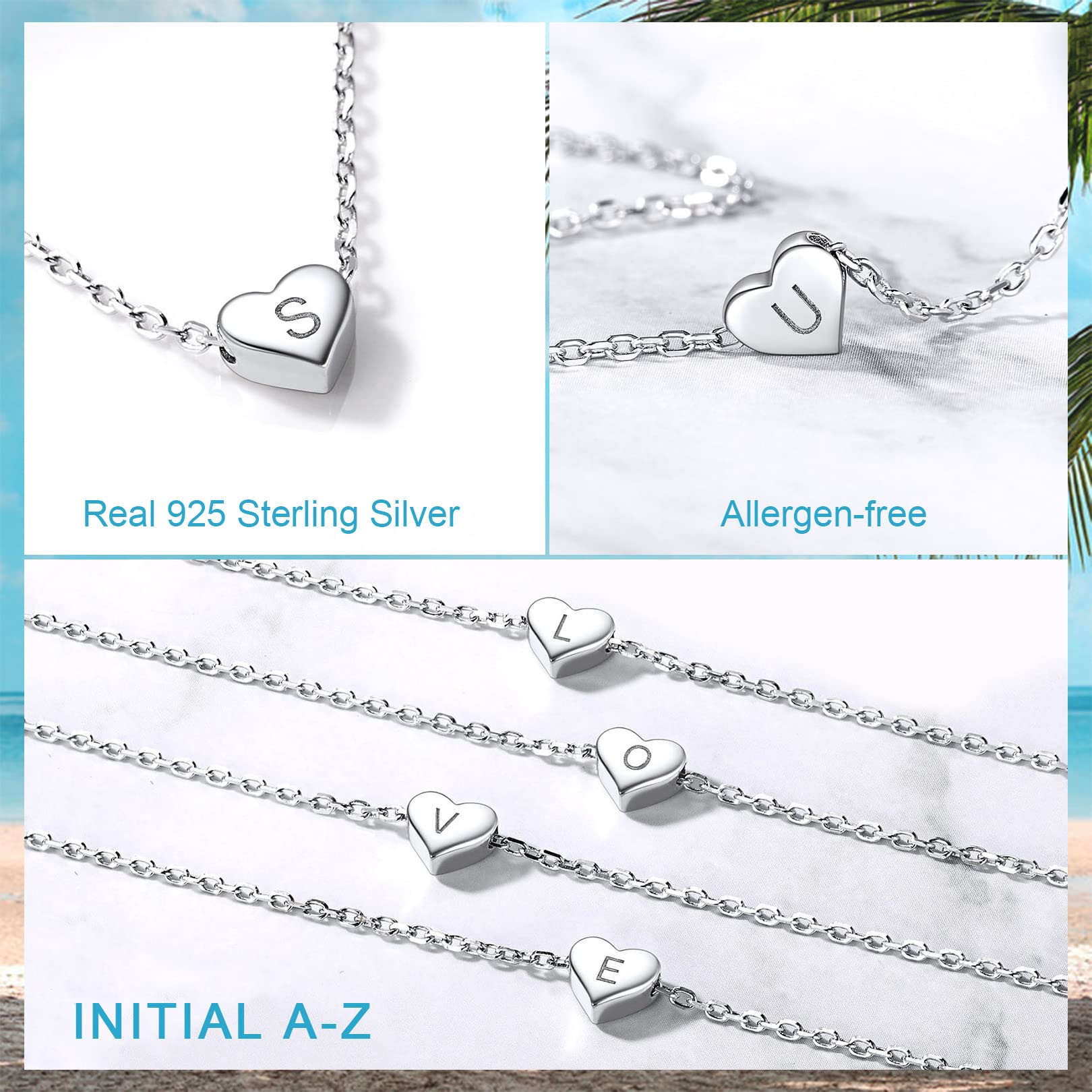 Personalized 925 Sterling Silver Initial Anklet for Women - Dainty A-Z Letter Monogram Charm Ankle Bracelet with Heart, Perfect Jewelry Gift for Teen Girls (Gift Box Included) | Ideal for Birthdays, Anniversaries & Everyday Fashion Accessories