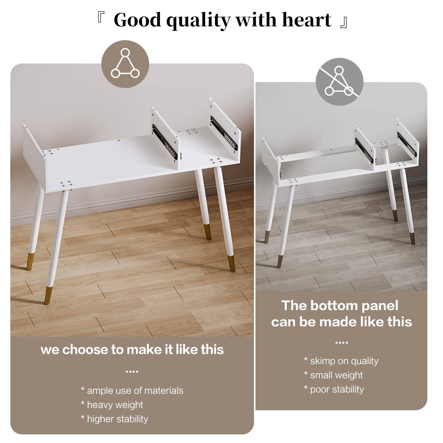 Modern White Vanity Desk with Mirror & Lights - 5 Drawers for Bedroom Makeup
