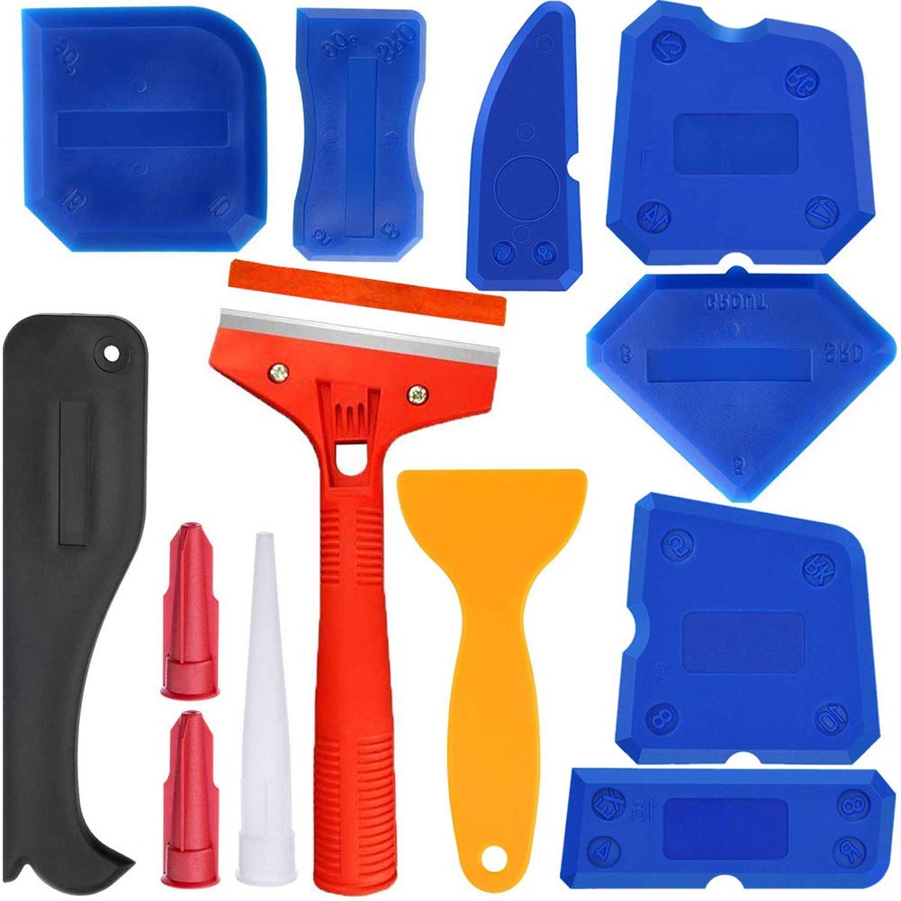 WALFRONT 13-Piece Caulking Tool Kit - Silicone Sealant Finishing Tools with Plastic Scraper for Glass Glue & Home Improvement Projects | Perfect for Bathroom, Kitchen & Window Sealing