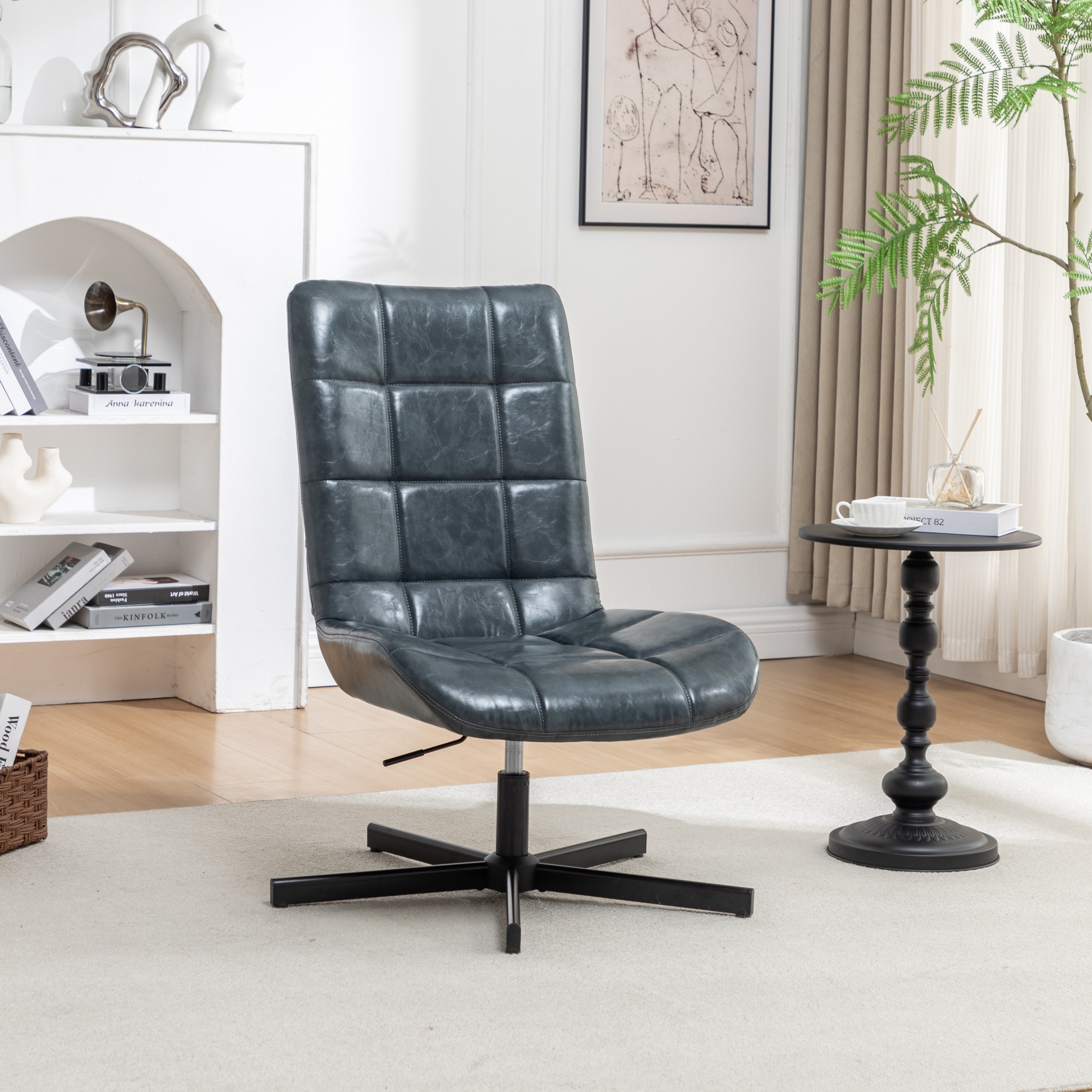 Roundhill Furniture Arlena Faux Leather Tufted Swivel Accent Chair - Modern Living Room Lounge Chair for Home Office, Reading Nook & Bedroom Decor