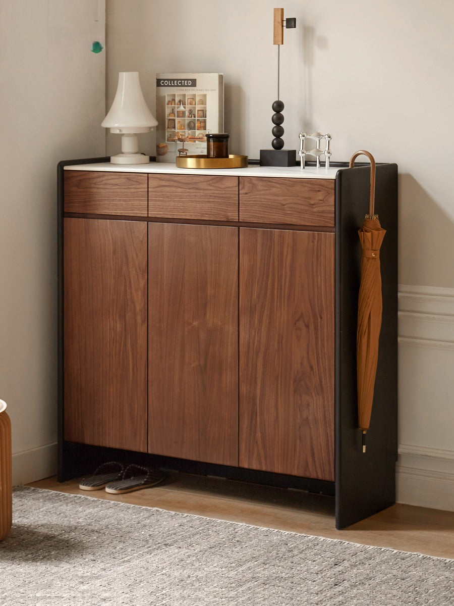 Black Walnut Solid Wood Shoe Cabinet for Entryway - Rustic Shoe Storage Organizer with Shelf | Perfect for Hallway, Mudroom & Closet Organization
