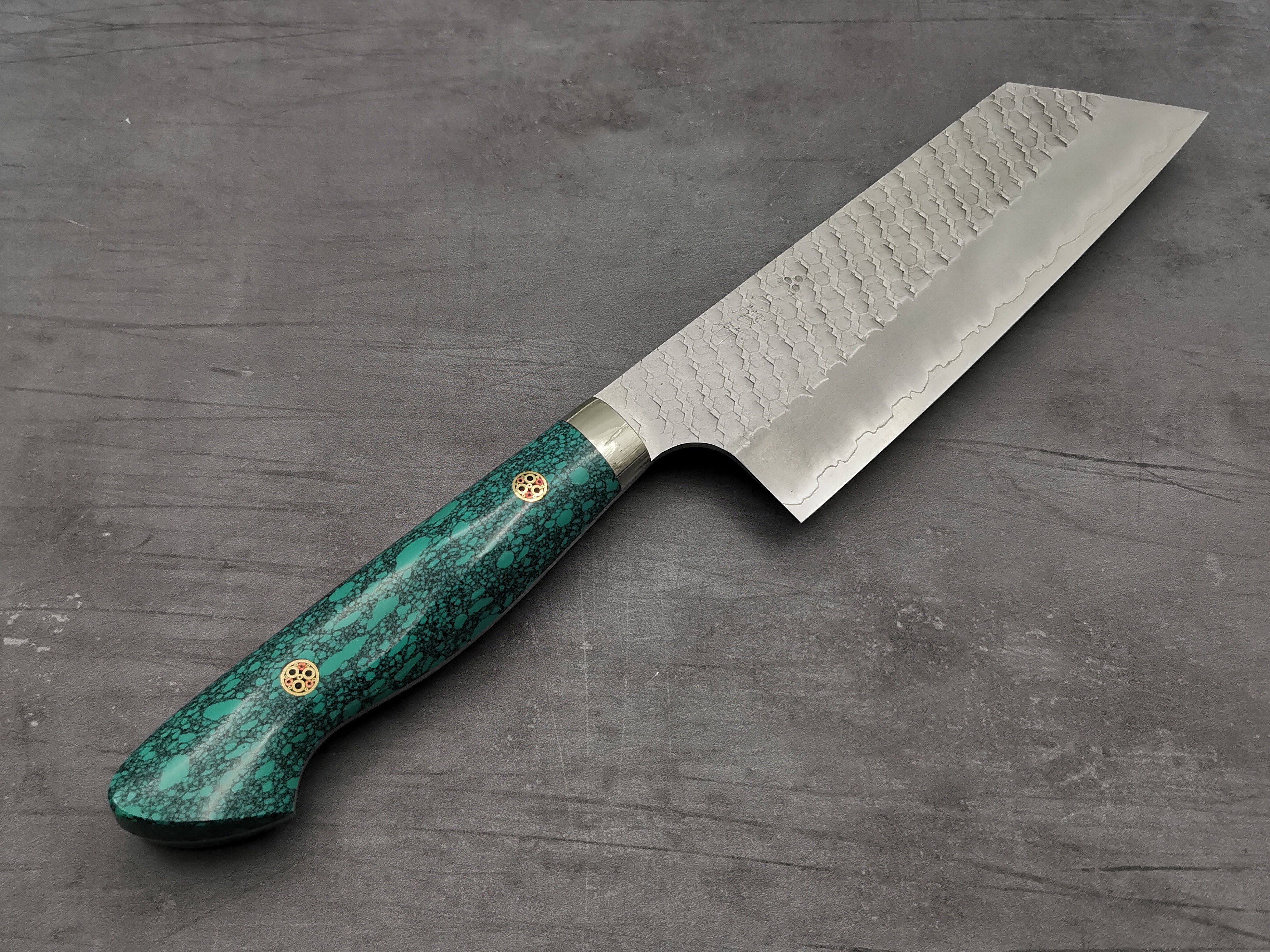 Premium Nigara Hamono SG2 Tsuchime Kiritsuke Nakiri Knife with Green Turquoise Handle - Japanese Kitchen Knife for Sushi, Vegetables & Precision Cutting