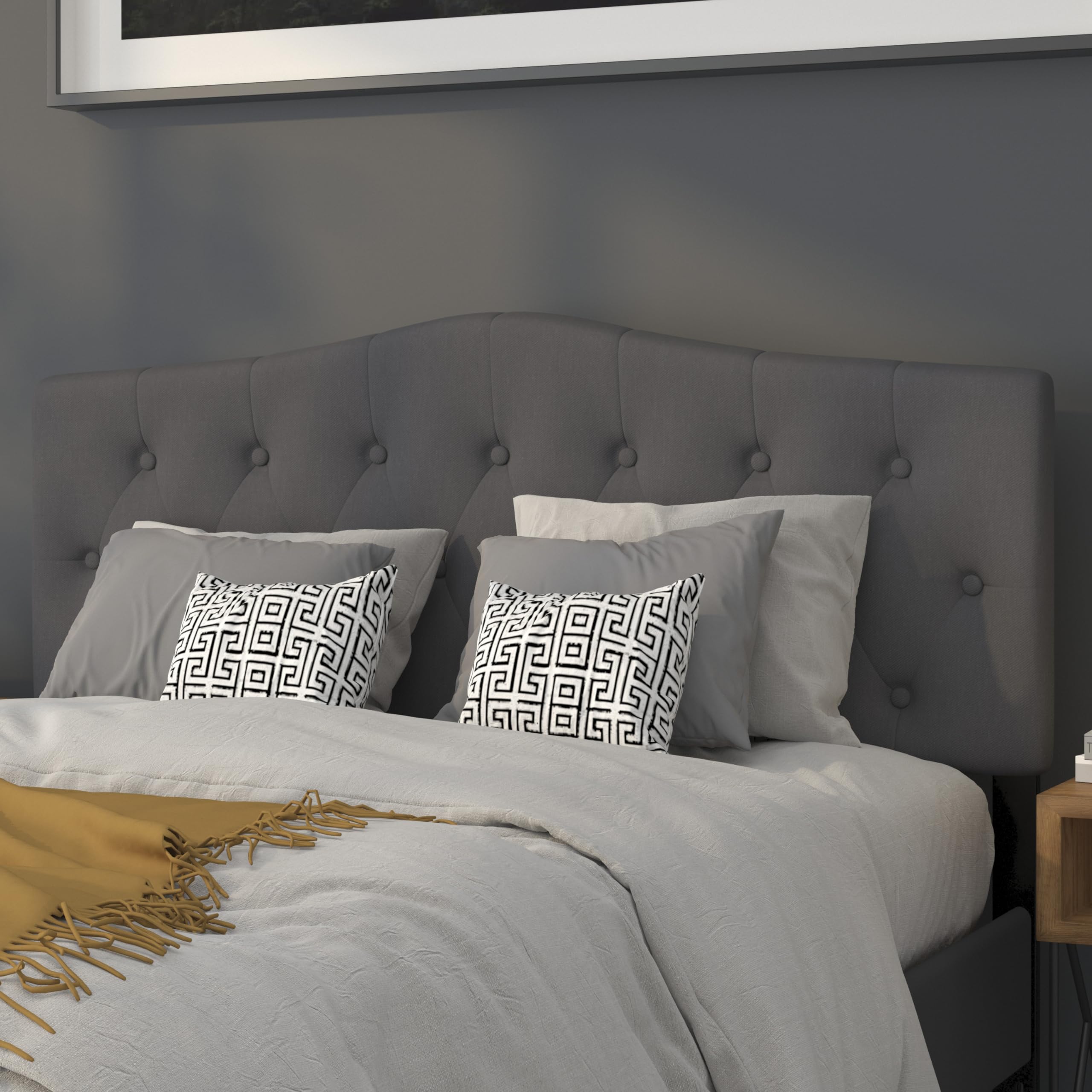 Flash Furniture Cambridge Tufted Upholstered Queen Size Headboard - Adjustable Height Dark Gray Fabric Bed Headboard for Master Bedroom, Guest Room & Home Decor