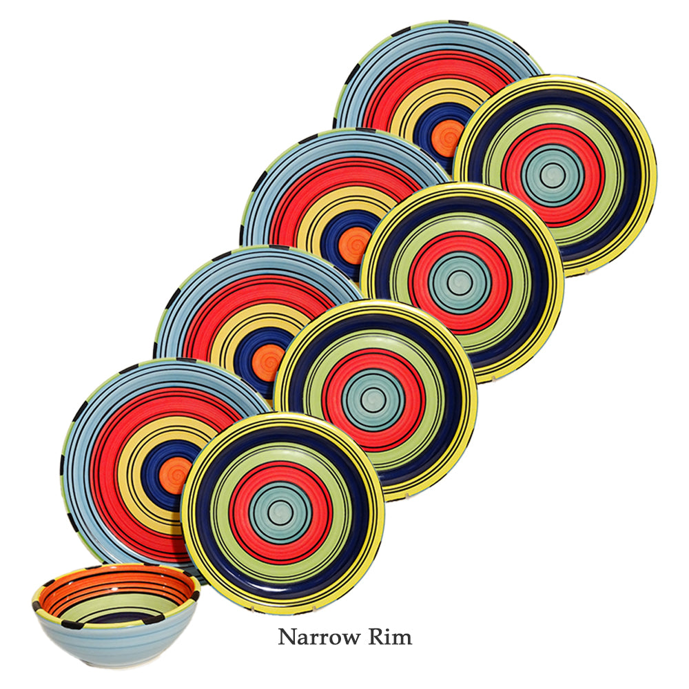 12-Piece Colorful Striped Dinnerware Set - Acapulco Style Porcelain Plates, Bowls & Mugs for Casual Dining, Entertaining & Everyday Use