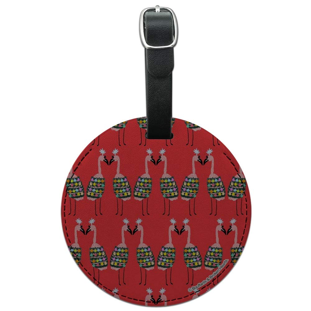 Christmas Flamingo Round Leather Luggage Tag - Personalized Carry-On ID Tag for Suitcases & Travel Bags - Perfect for Holiday Travel Gifts & Vacation Accessories