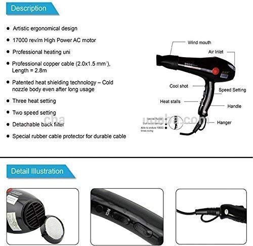 Professional Hair Dryer with Hot & Cold Settings - Thin Styling Nozzle & Diffuser for Women & Men | Fast Blow Dry for Salon-Quality Results at Home | Perfect for Daily Styling, Travel & Salon Use