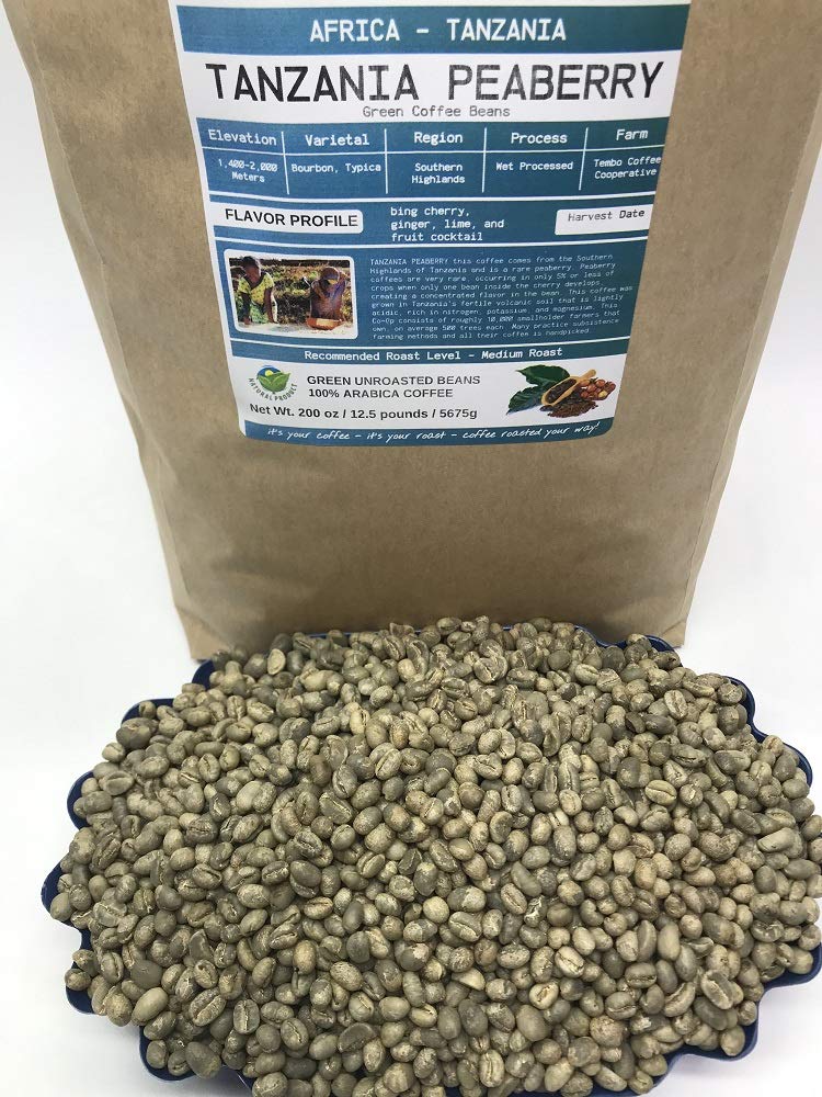 Premium 12.5-Pound Tanzania Peaberry Green Arabica Coffee Beans - Unroasted, Specialty Grade, Fresh Current Crop - Perfect for Home Roasting & Brewing Rich, Flavorful Coffee - Ideal for Coffee Enthusiasts & DIY Roasters
