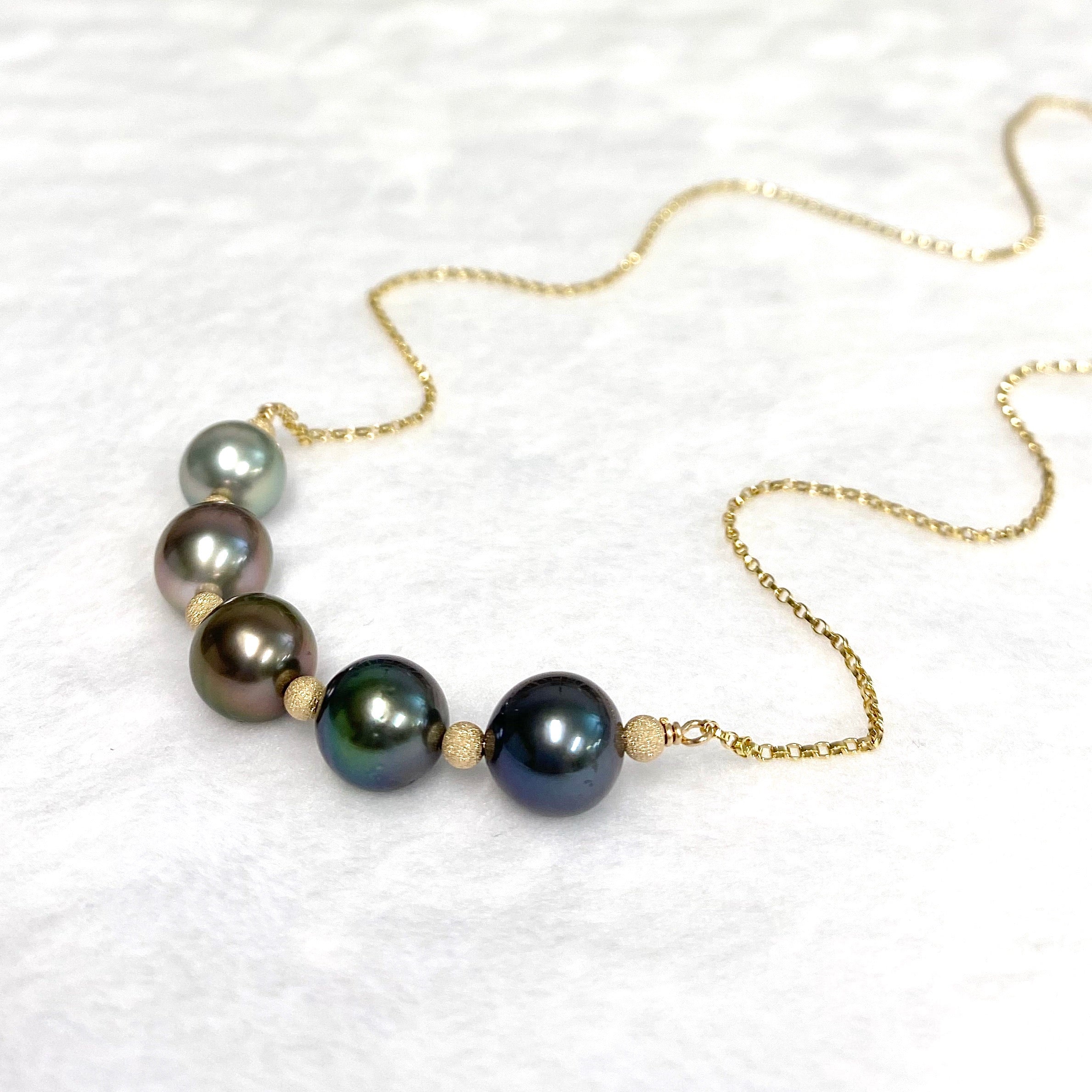 Exquisite Tahitian Pearl Bar Necklace with Blue Ombré - Elegant Jewelry for Women, Perfect for Weddings, Parties & Special Occasions