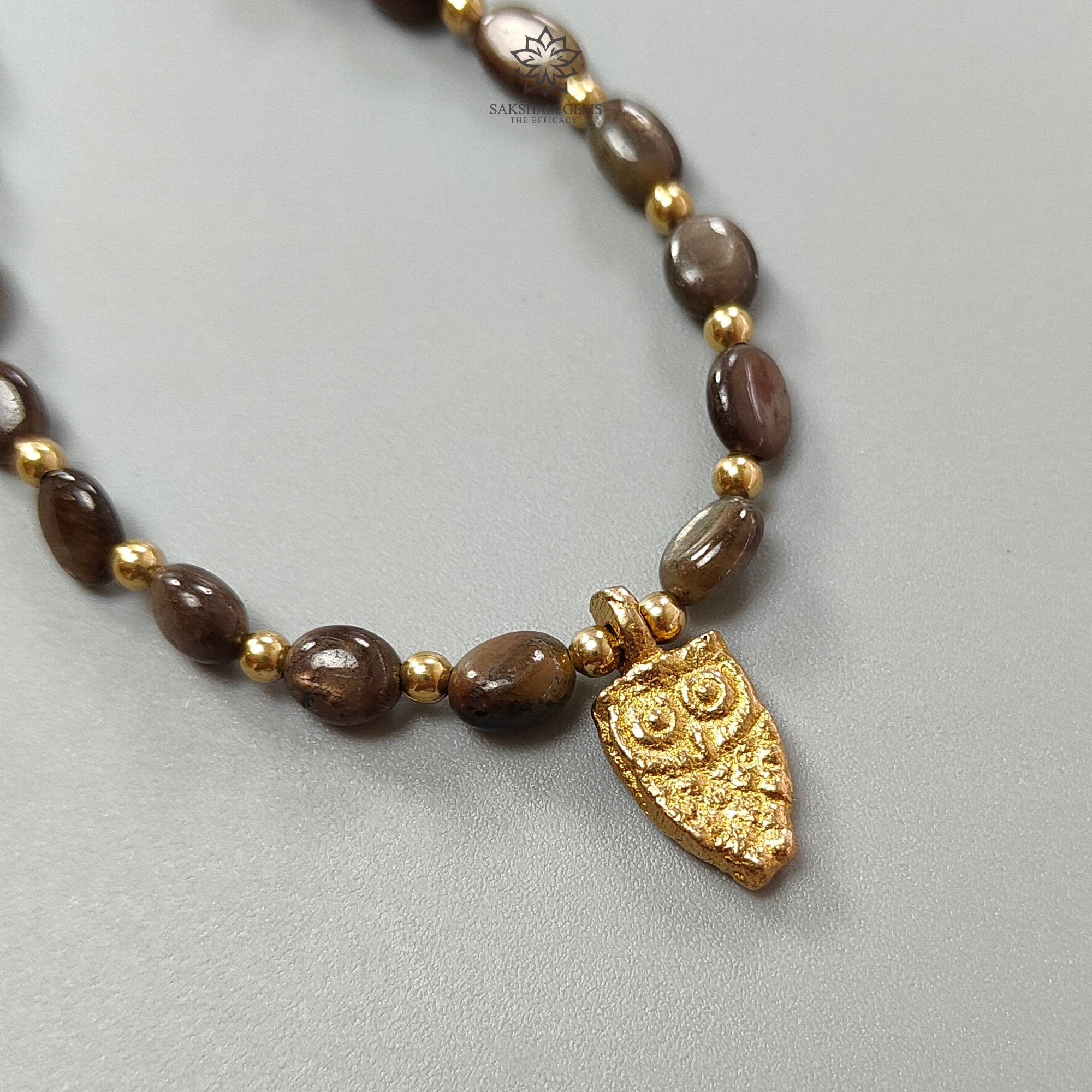 Golden Brown Chocolate Sapphire Beads Bracelet - 43.10cts Natural Untreated Oval Sapphire & Brass Jewelry (7x5mm) | Elegant Gift for Women, Boho Chic Accessory for Parties & Special Occasions