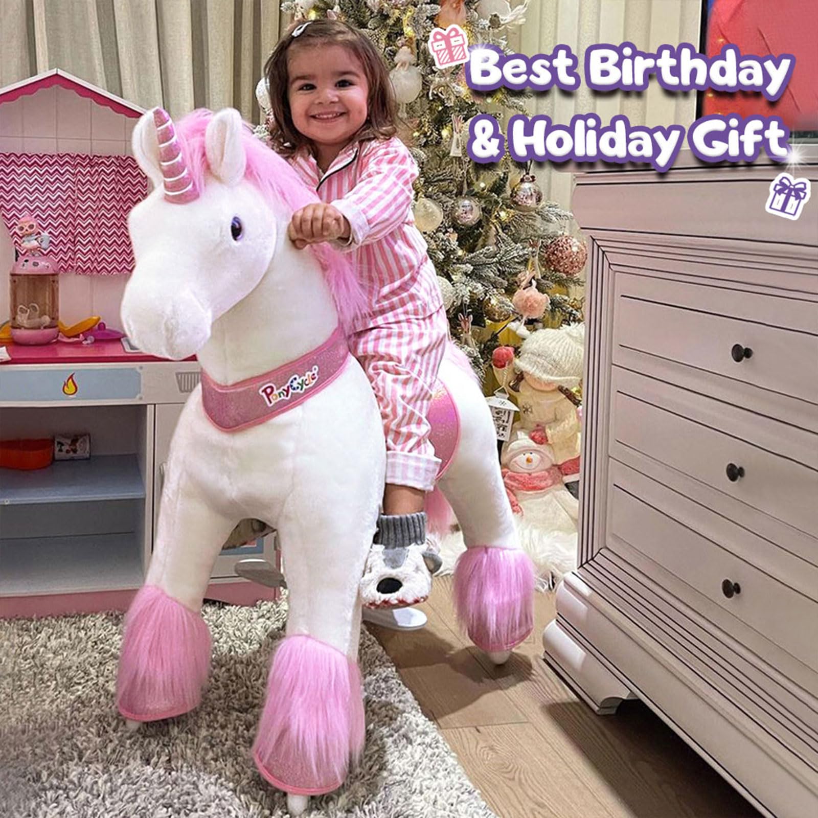 PonyCycle Pink Unicorn Ride-On Toy for Girls - Classic Model U with Brake, 36
