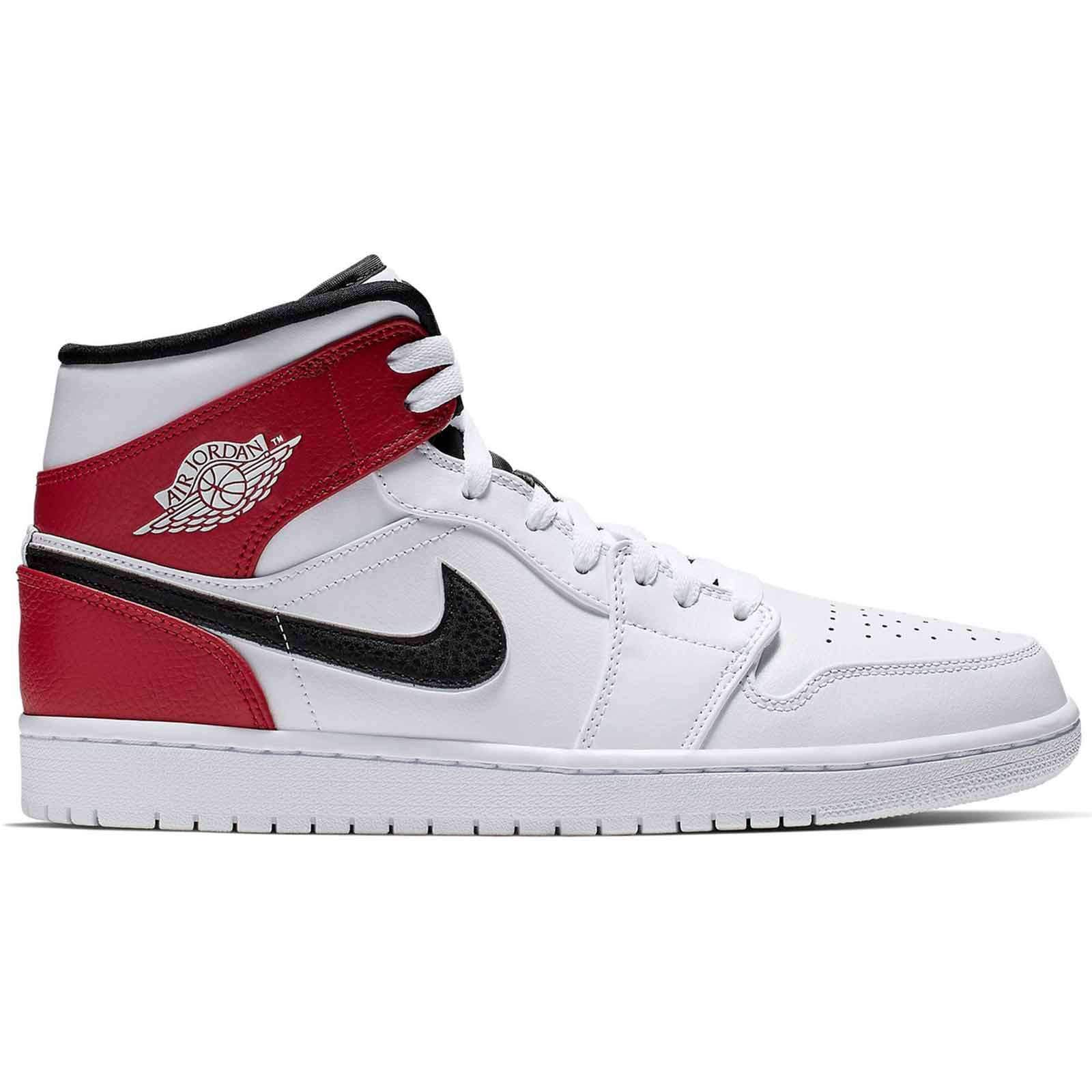 Nike Kids GS Jordan 1 Mid Basketball Shoes - White/Black/Gym Red - Size 5.5 - Comfortable Sneakers for School, Sports & Casual Wear