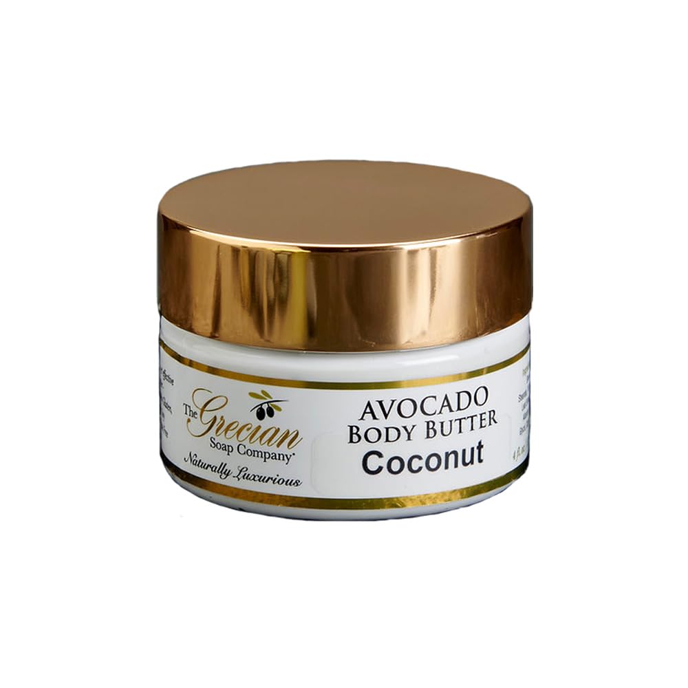 Organic Avocado & Coconut Body Butter for Dry Skin - Natural Moisturizing Cream with Avocado Oil & Glycerin, 4 oz | Hydrating Body Lotion for Women, Perfect for Daily Skincare & Post-Shower Use