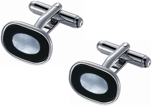 Visol Black Onyx & Ice Blue Mother of Pearl Cufflinks for Men - Elegant Dress Shirt Accessories for Weddings, Business & Formal Occasions