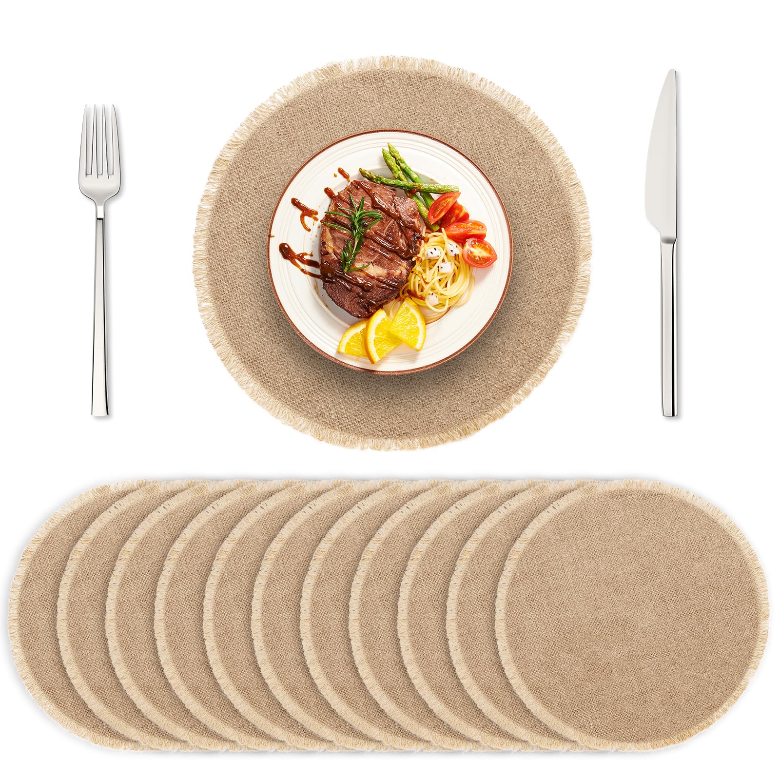 12-Pack Round Burlap Placemats 15