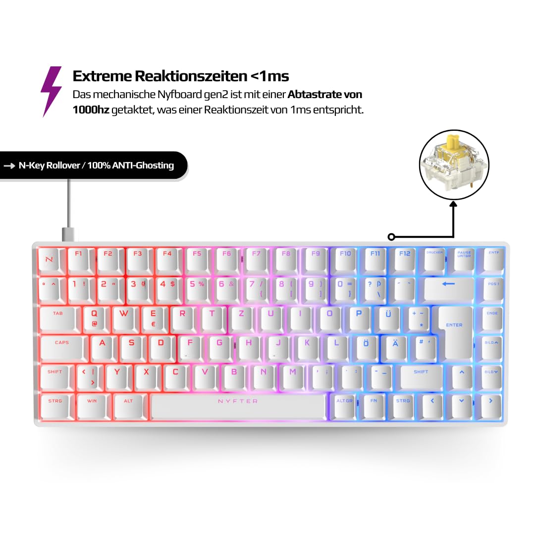 75% Gaming Keyboard with Gateron Yellow Switches - Hot-Swappable Mechanical RGB for PC Gamers (White)