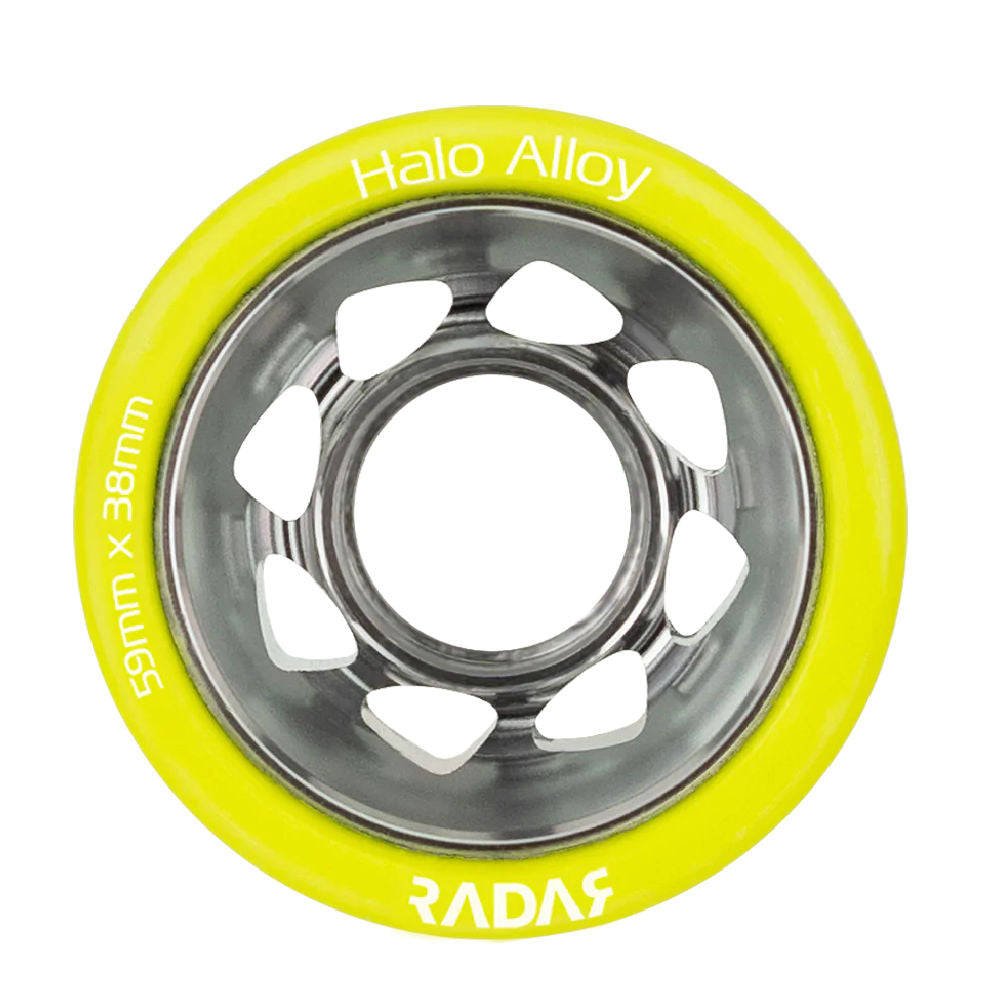 Premium Radar Halo Alloy 59mm Roller Skate Wheels - 4 Pack Set for Indoor/Outdoor Skating, Rink, Derby & Artistic Roller Skating - High Performance Urethane Wheels for Smooth Ride