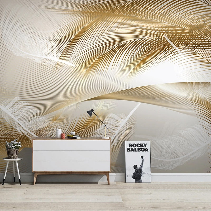 3D Golden Feather Wallpaper - Peel and Stick Self-Adhesive Wallpaper for Home, Bedroom, Living Room Decor - Easy to Install & Removable - Perfect for Accent Walls & DIY Home Improvement Projects