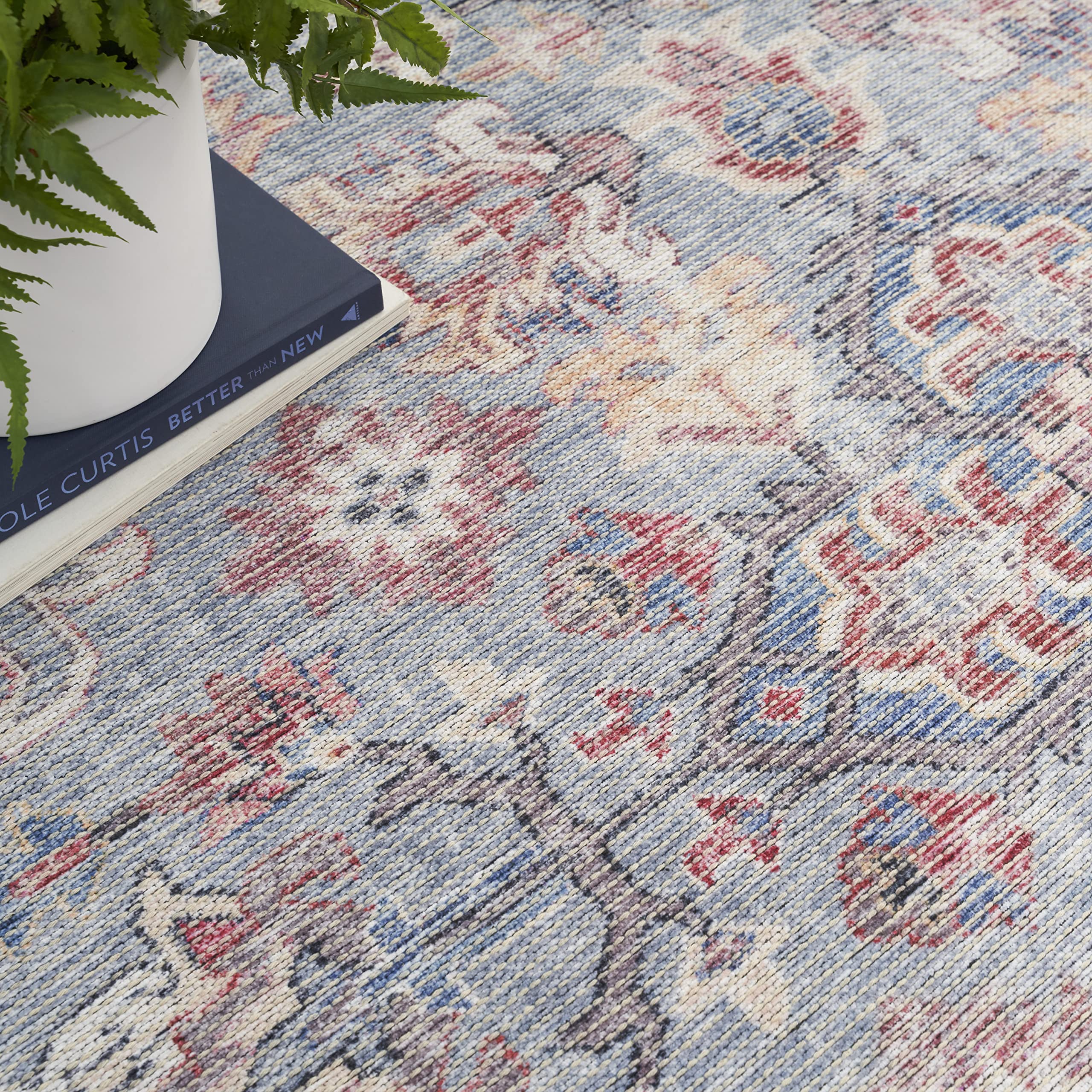 Nicole Curtis Bohemian Blue Area Rug 8x10 ft - Machine Washable, Non-Shedding, Easy to Clean - Perfect for Living Room, Bedroom, Dining Room & Kitchen Decor