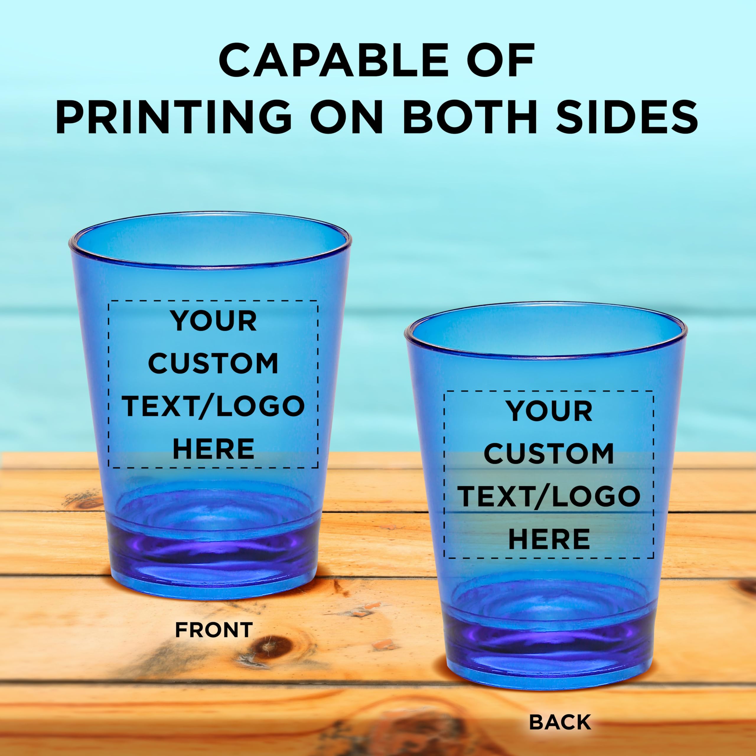 Custom Translucent Plastic Shot Glasses 1.5 oz (100-Pack) - Personalized Acrylic Party Cups for Weddings, Birthdays & Events - Bulk Blue Drinking Glasses - Perfect for Cocktails, Shots, Bar Decor & Party Favors
