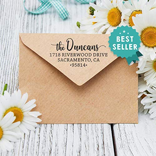 Personalized Script Self-Inking Address Stamp - Custom Return Address Stamp for Wedding Invitations, Business Mail & Home Office Use