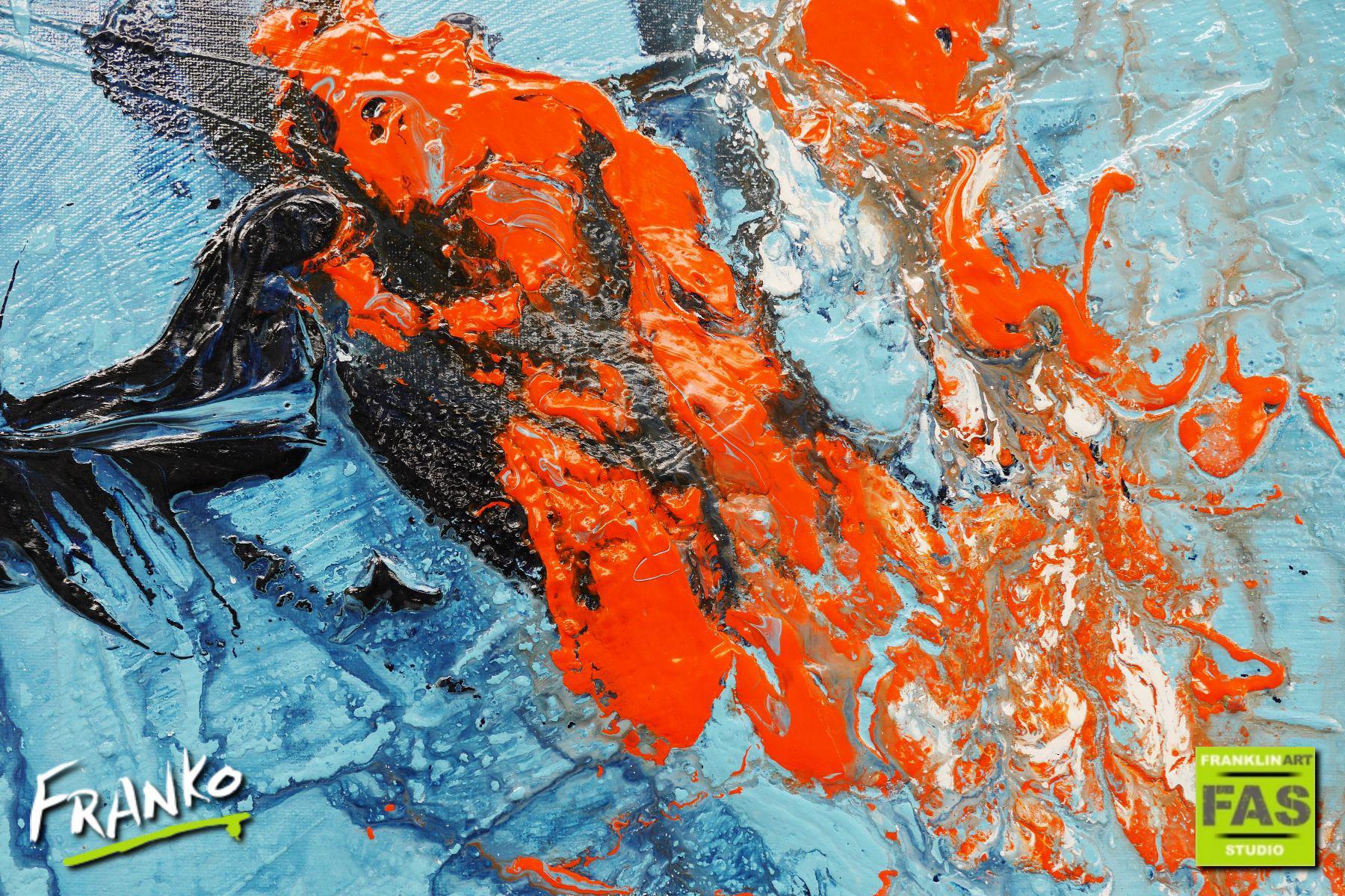 Paradise Blu 200cm x 80cm Blue and Orange Abstract Canvas Art - Modern Wall Decor for Living Room, Bedroom & Office