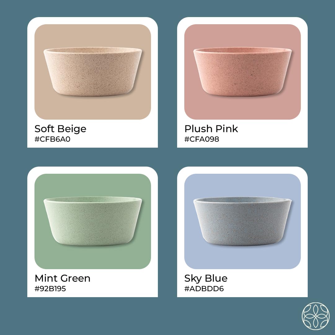 Irida Naturals Eco-Friendly Small Curry Bowl Set - 4 Pack Unbreakable Rice Husk & Bamboo Fiber Bowls for Snacks, Salads, Rice - Microwave Safe, Lightweight Dinnerware for Kids & Adults - Perfect for Home, Office, Picnics & Travel (Multi-Color)