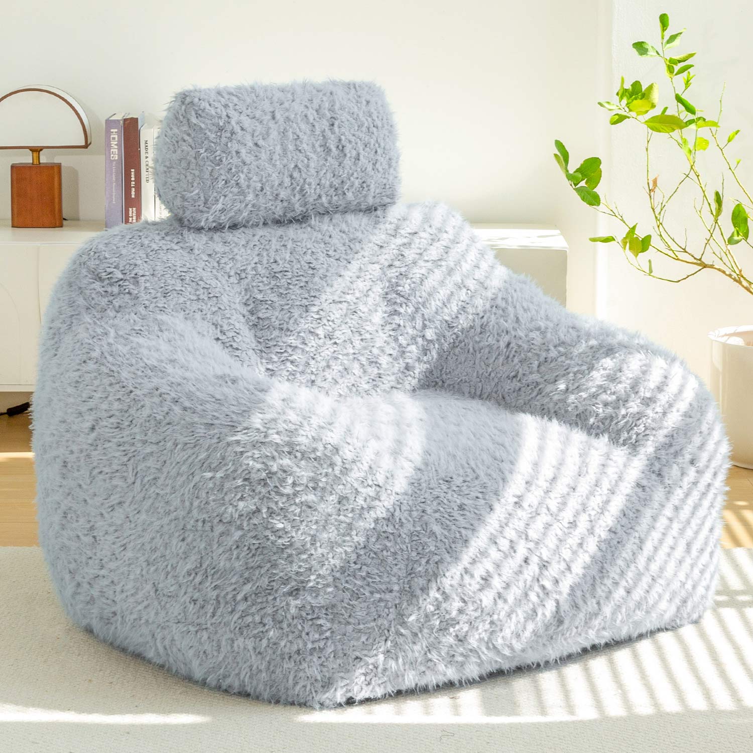 MAXYOYO Fluffy Comfy Large Bean Bag Chair with Pillow - Oversized Lounger for Reading, Gaming & Relaxation in Dusty Blue - Perfect for Bedrooms, Dorms & Game Rooms