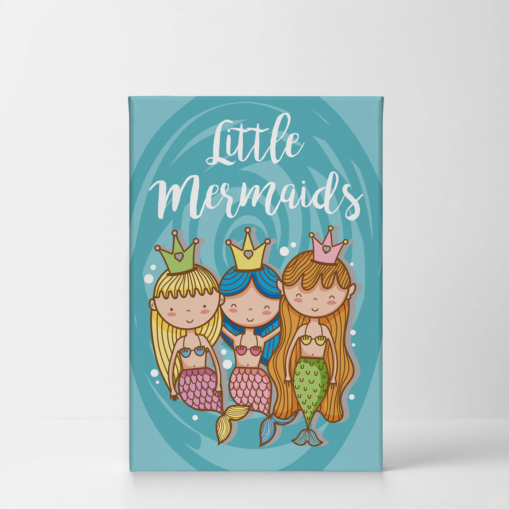 Cute Three Little Mermaid Canvas Print - 36x24 Inch Kids Room Wall Art, Nursery Decor, Girls Bedroom Decor | Ready to Hang, Made in USA | Perfect for Disney Themed Rooms & Underwater Fantasy Decor