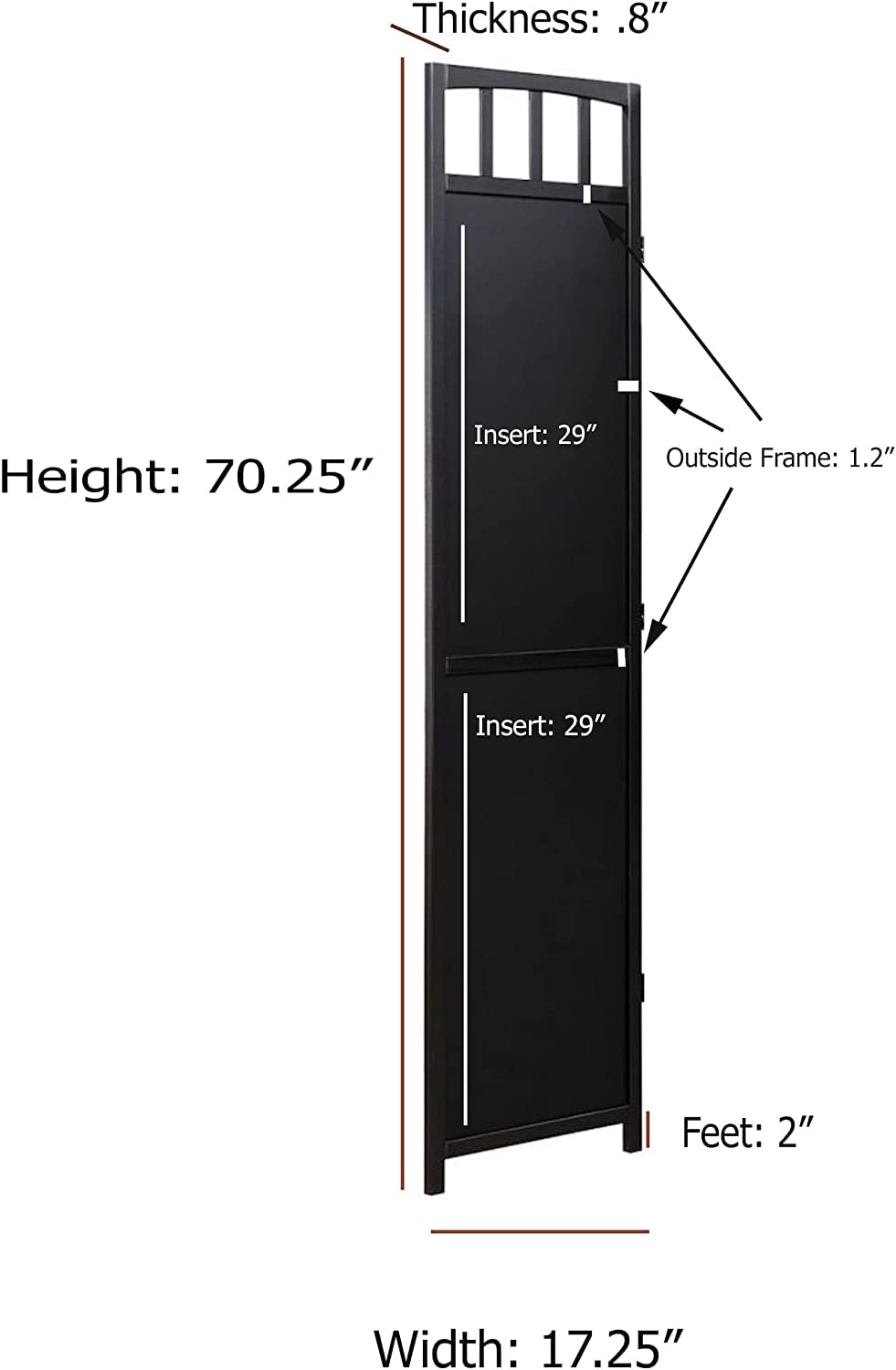 Legacy Decor 3-Panel Solid Wood Privacy Screen Room Divider - 5.8 ft Tall Black Finish for Home Office, Bedroom & Living Room Separation