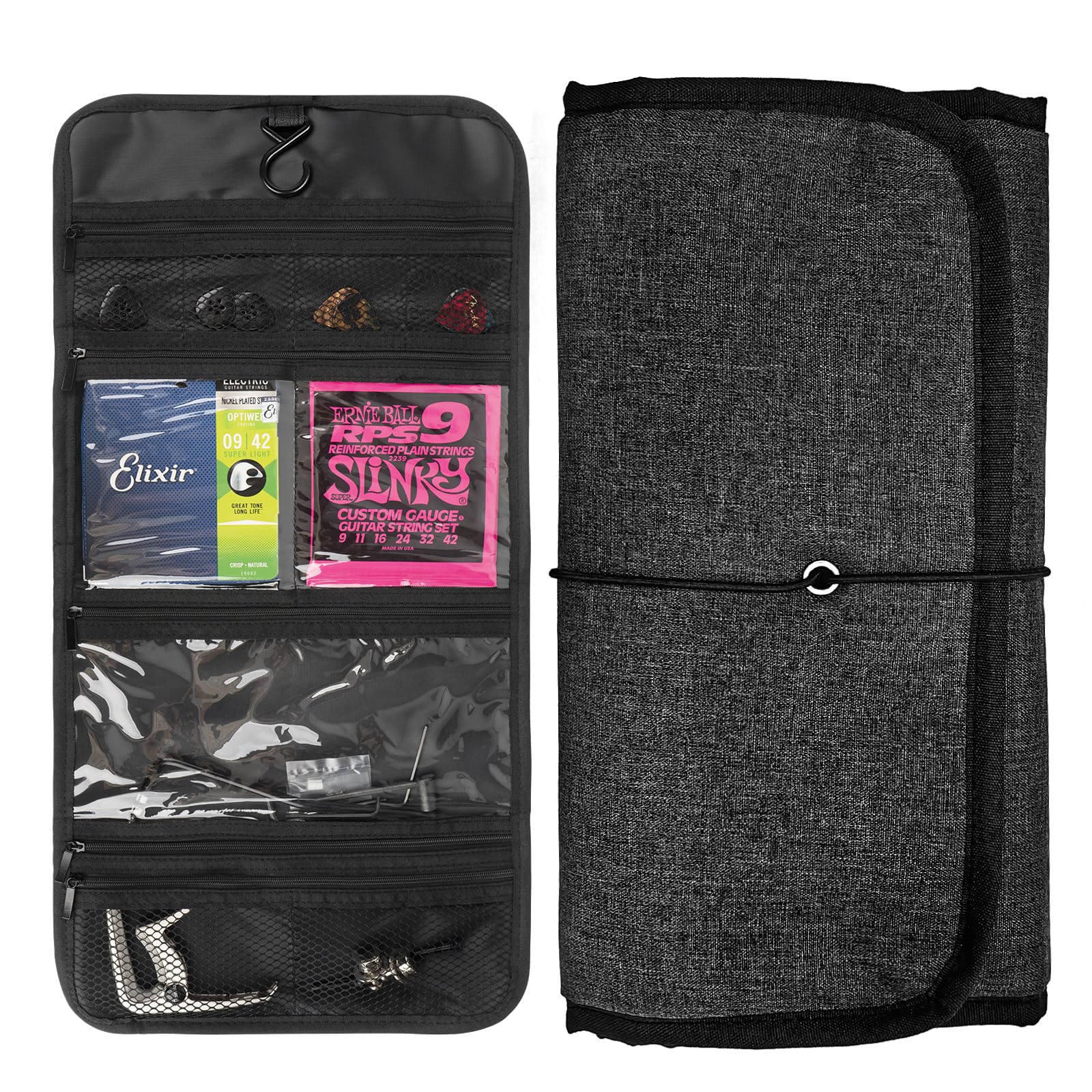 **Foldable Guitar Accessory Organizer Bag - Picks, Strap, Capo & Strings Storage Case with Easy Access Pockets (Iron) | Perfect for Travel, Practice & Gig Storage**