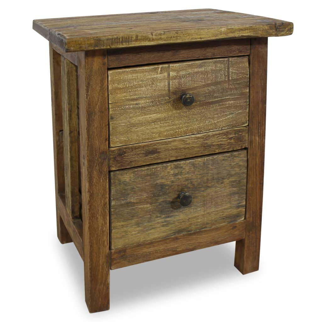 Mid-Century Modern Nightstand - Solid Reclaimed Wood Bedside Table (15.7