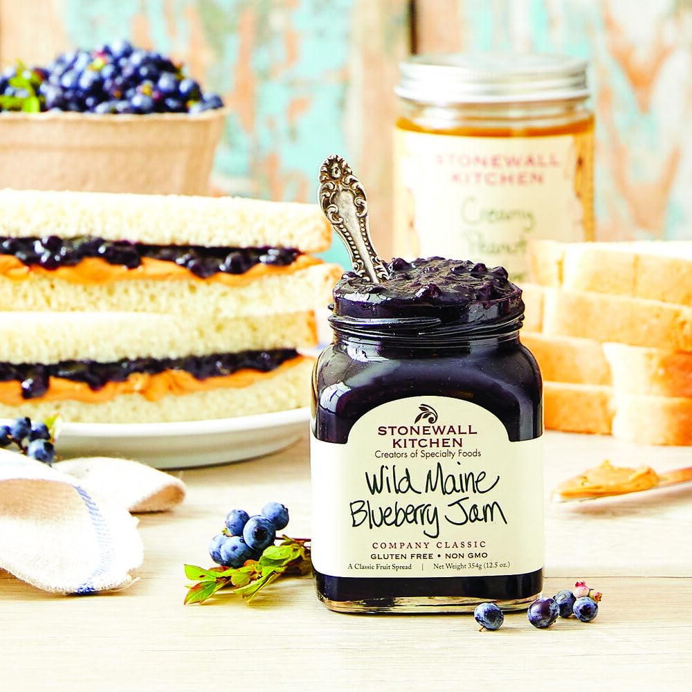 Stonewall Kitchen Wild Maine Blueberry Jam 4-Pack - All Natural Fruit Spread for Toast, Pancakes & Desserts - Perfect Breakfast & Baking Gift Set