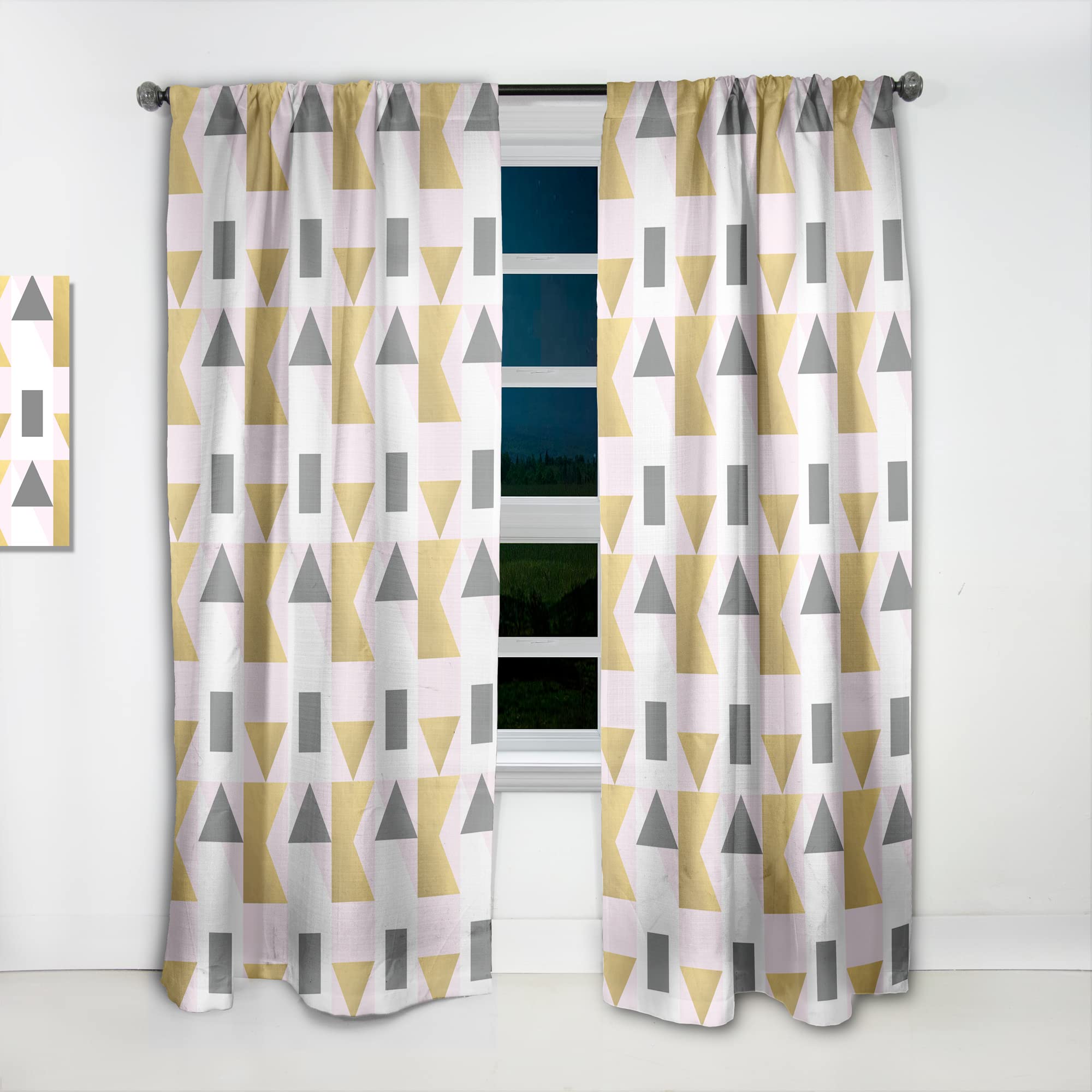 DesignQ Thermal Insulated Triangle Gold Curtains - Single Panel 52x63 Inches - Blackout Drapes for Bedroom & Living Room - Elegant Home Decor for Modern Houses & Apartments