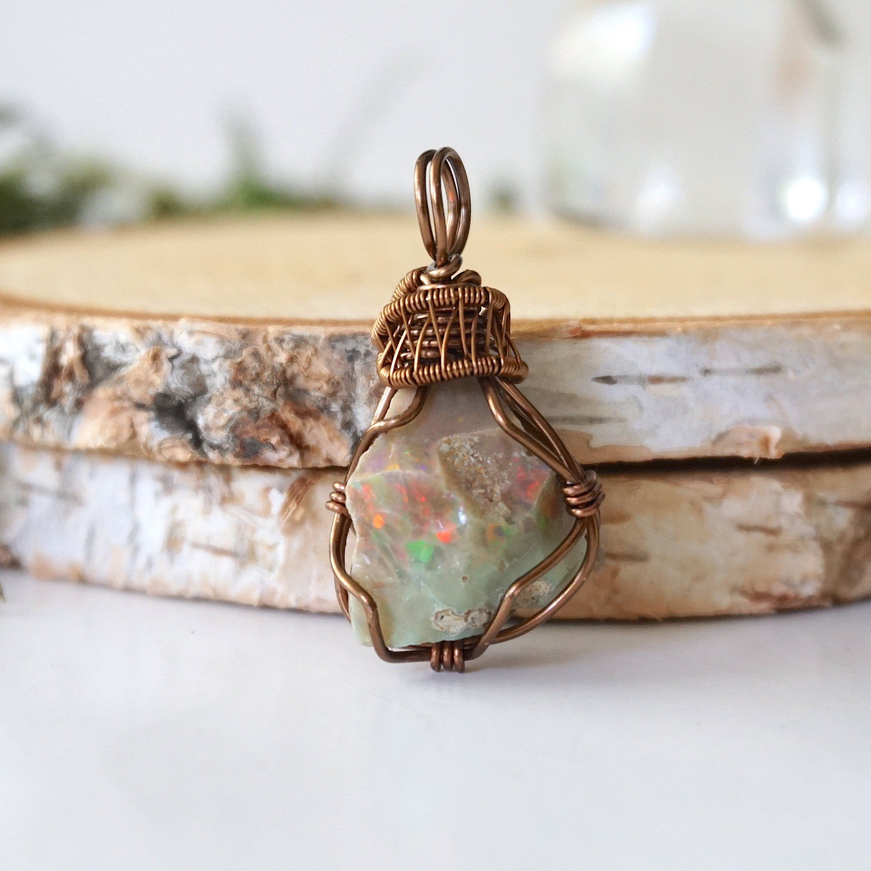 Antique Bronze Fire Opal Pendant Necklace for Women - Elegant Handmade Jewelry Gift for Birthday, Anniversary & Special Occasions
