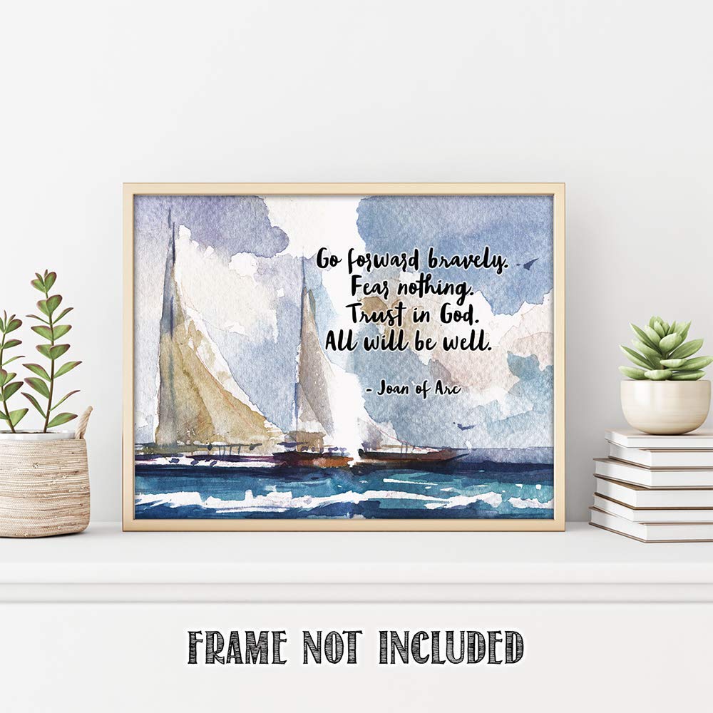 Joan of Arc Quotes Wall Art - Christian Bible Verse Decor, 11x14 Inspirational Poster Print, Religious Home & Office Wall Decor, Perfect Gift for Women, Family & Friends - Ideal for Living Room, Bedroom, Church & Birthday Celebrations (Sailing Boats Design)