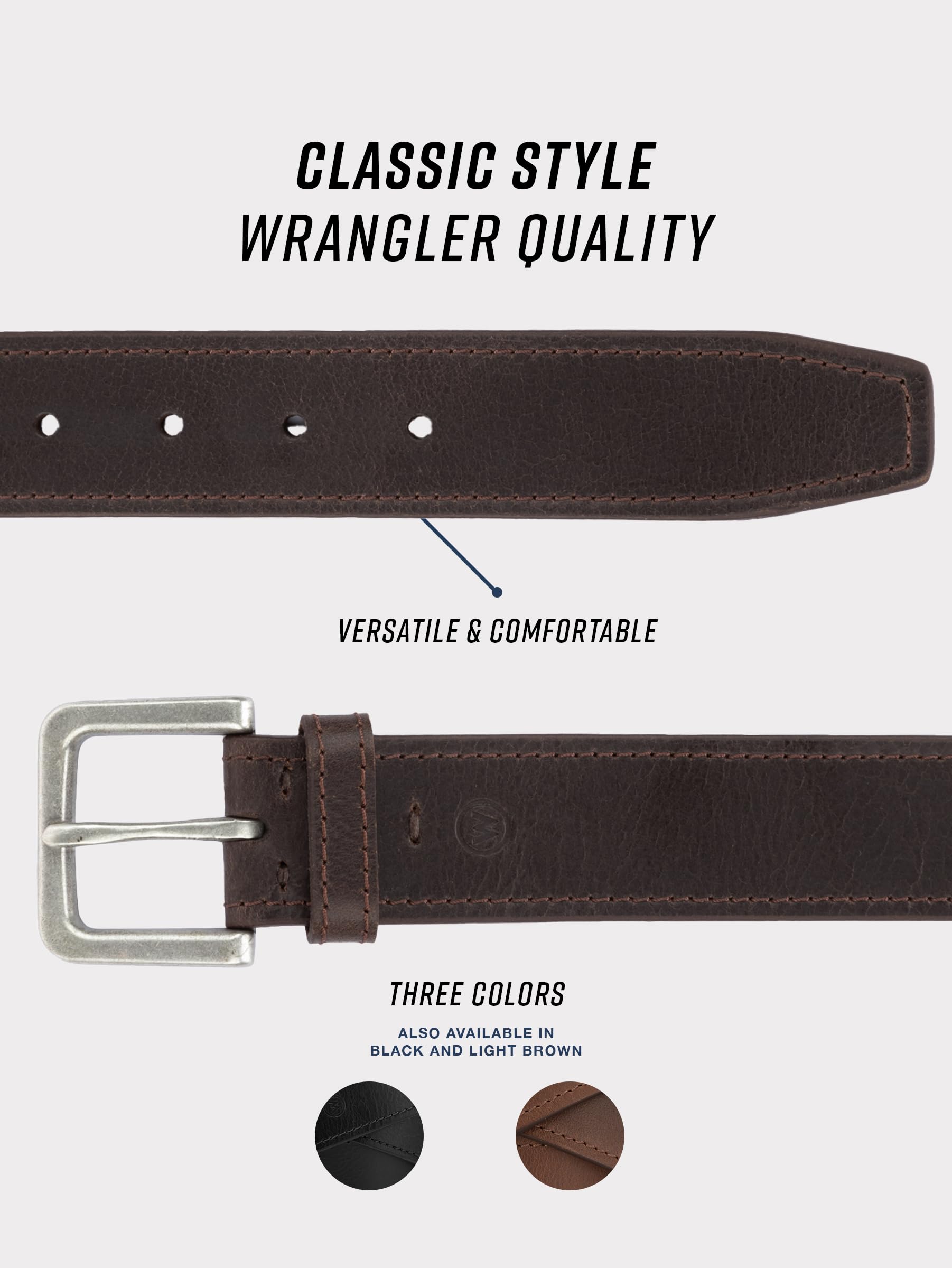 Wrangler Men's Leather Country Casual Everyday Dress Belt for Jeans - Brown, Size 36 - Perfect for Office, Casual Wear & Western Style Outfits