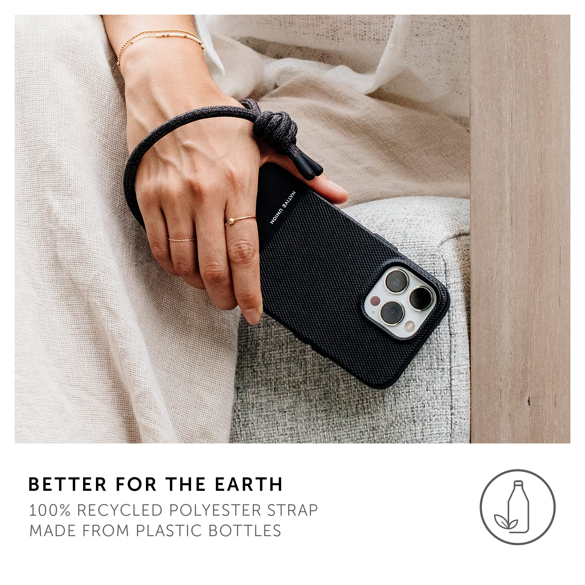 Native Union Universal Wrist Sling – Adjustable & Detachable Phone Strap – Eco-Friendly 100% rPET Recycled Polyester – Compatible with iPhone, Samsung & All Smartphones (Sage Green) – Perfect for Hiking, Travel & Everyday Phone Security