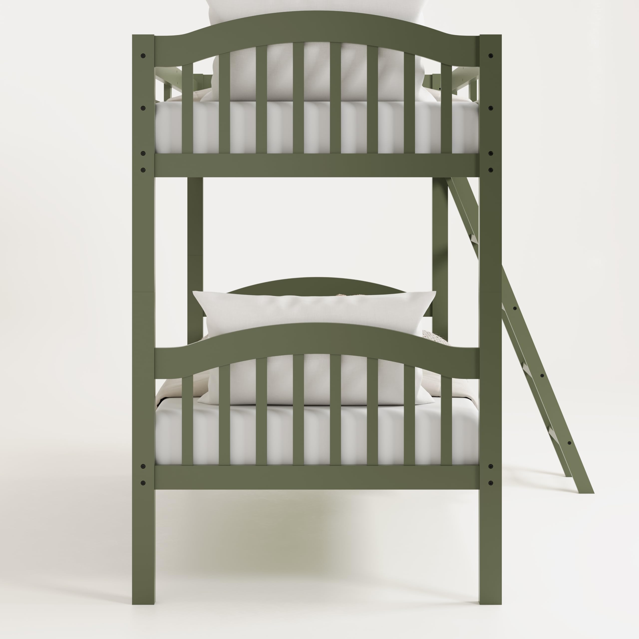 Storkcraft Long Horn Twin-Over-Twin Bunk Bed in Olive - GREENGUARD Gold Certified, Converts to 2 Separate Twin Beds, Sturdy Wood Slats, Space-Saving Kids Bunk Bed for Siblings or Sleepovers - Perfect for Small Bedrooms, Guest Rooms, and Kids' Shared Spaces