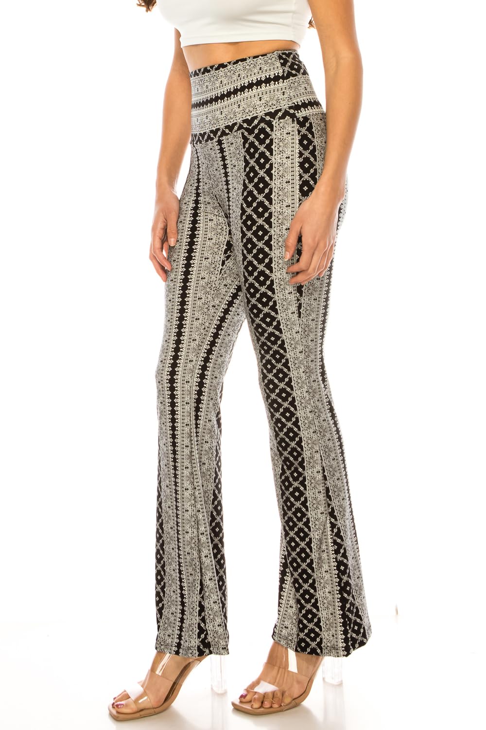 LA12ST High Waisted Yoga Flare Leggings for Women - Tummy Control Printed Palazzo Pants, Buttery Soft Bell Bottom Pants for Yoga, Workout & Casual Wear