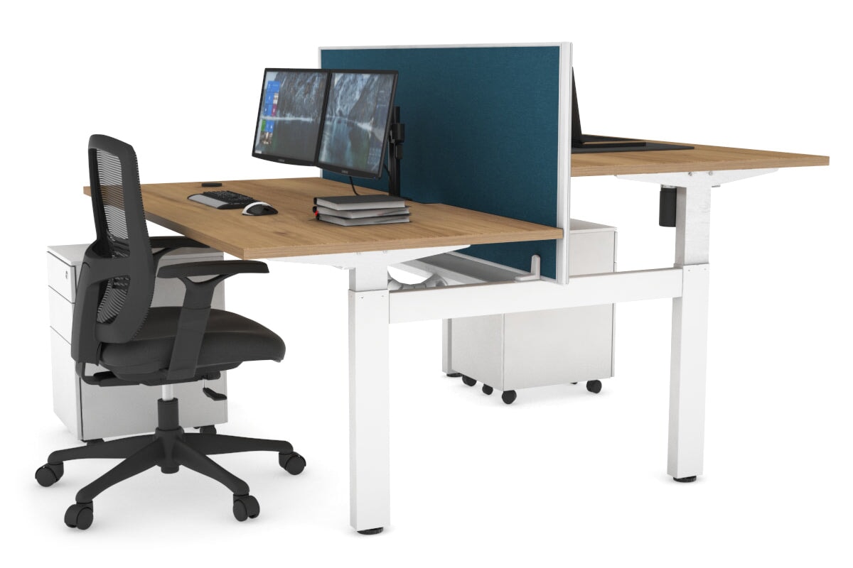 Adjustable 2-Person H Bench Workstation - White Frame (1600L x 800W) with Cable Management | Ergonomic Office Desk for Collaborative Workspaces & Home Offices