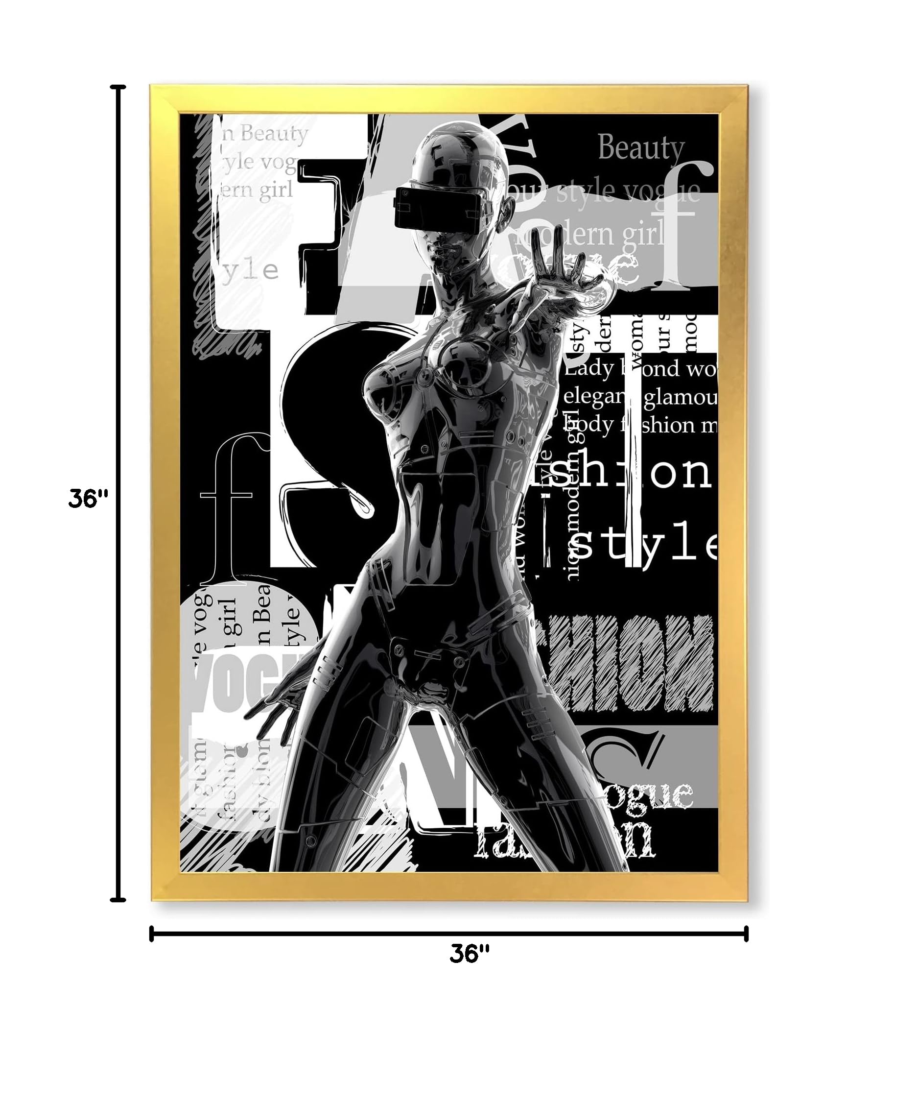 DesignQ Monochrome Cyborg Body II Modern Framed Wall Art - Futuristic Home & Office Decor for Living Room, Bedroom, or Studio